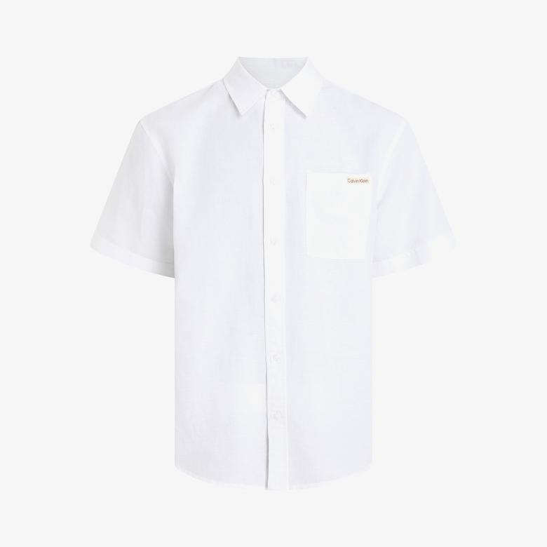 Calvin Klein Linen Cotton Erkek Beyaz Gömlek