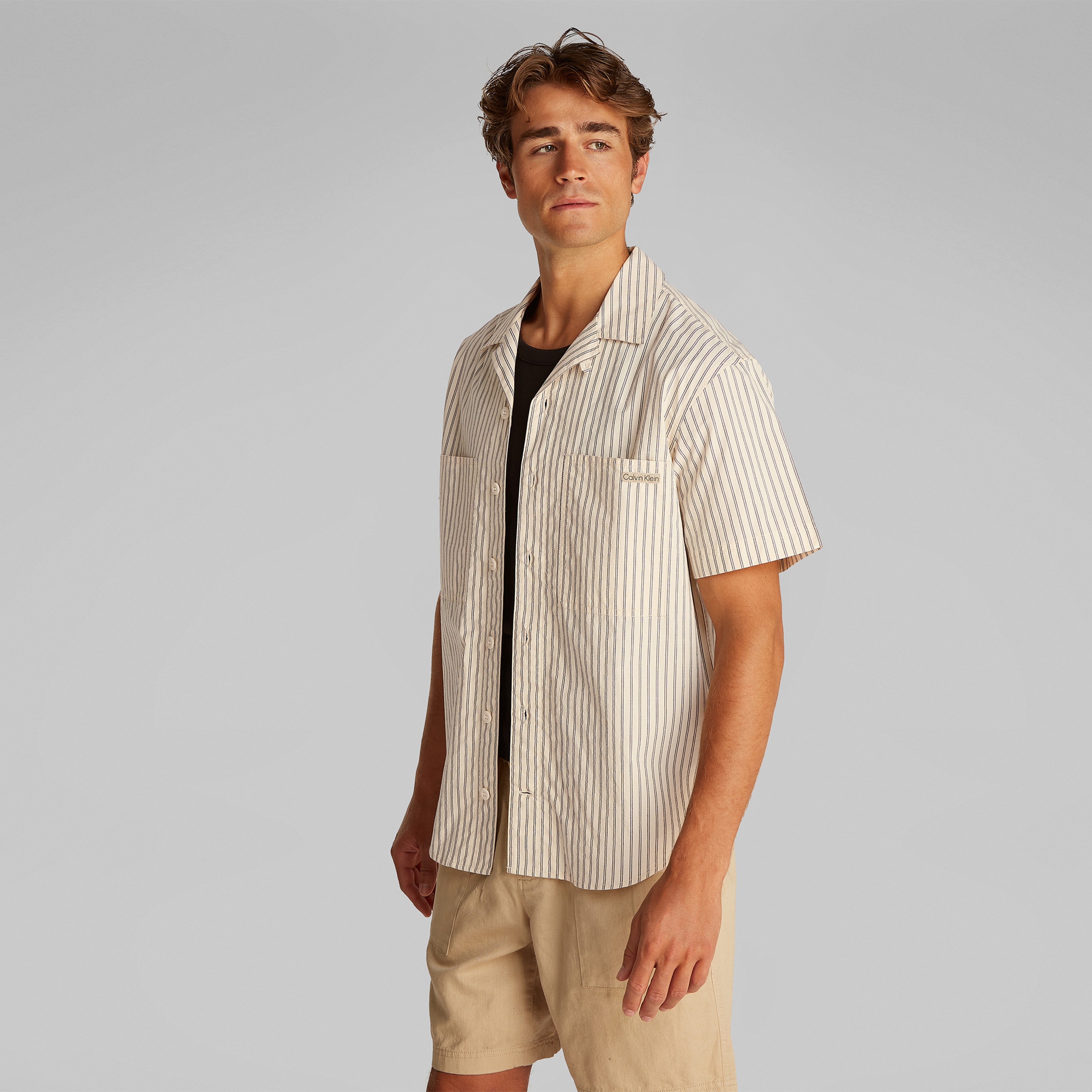 Calvin Klein Cotton Poplin Erkek Bej Gömlek