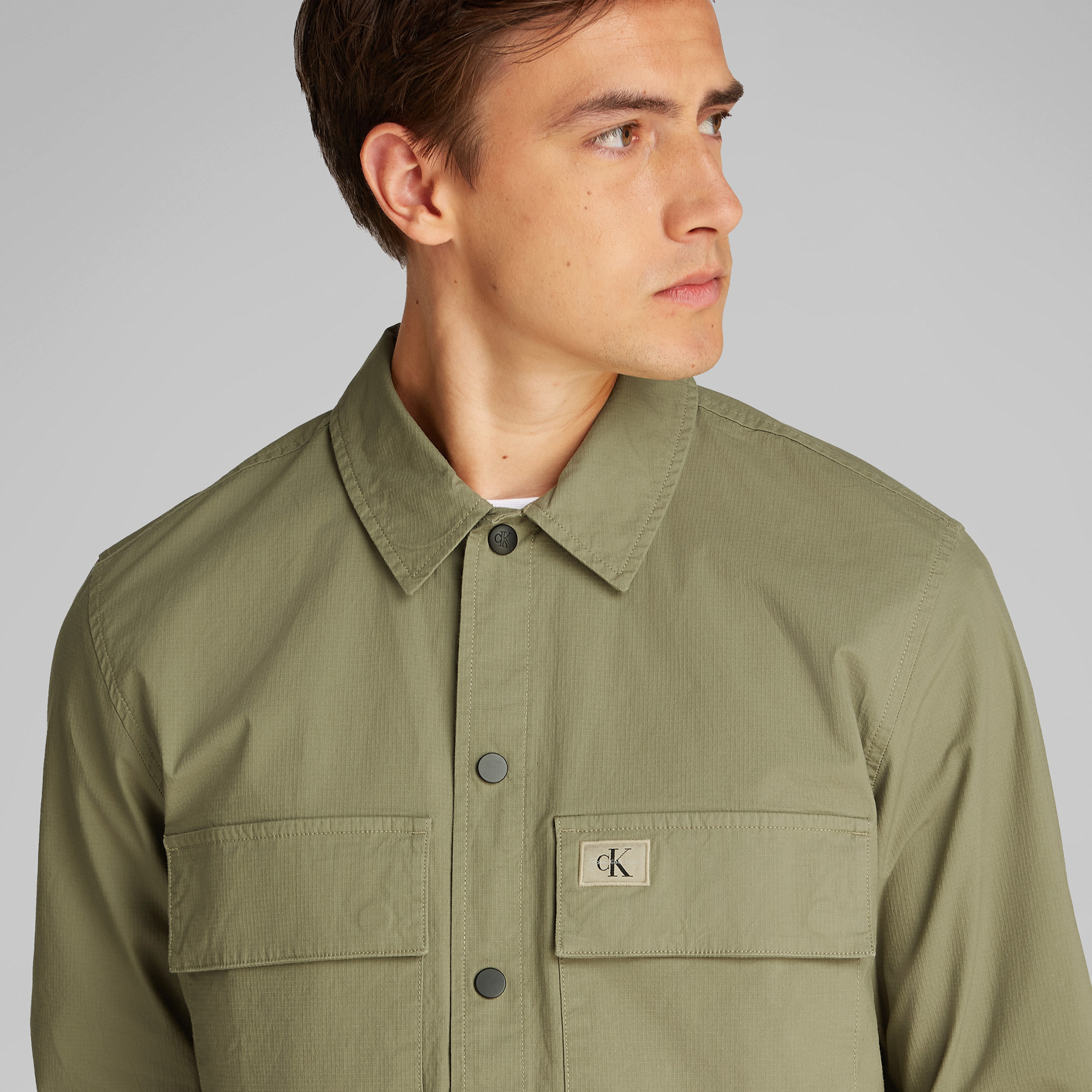 Calvin Klein Cargo Cotton Ripstop Overshirt Erkek Yeşil Gömlek