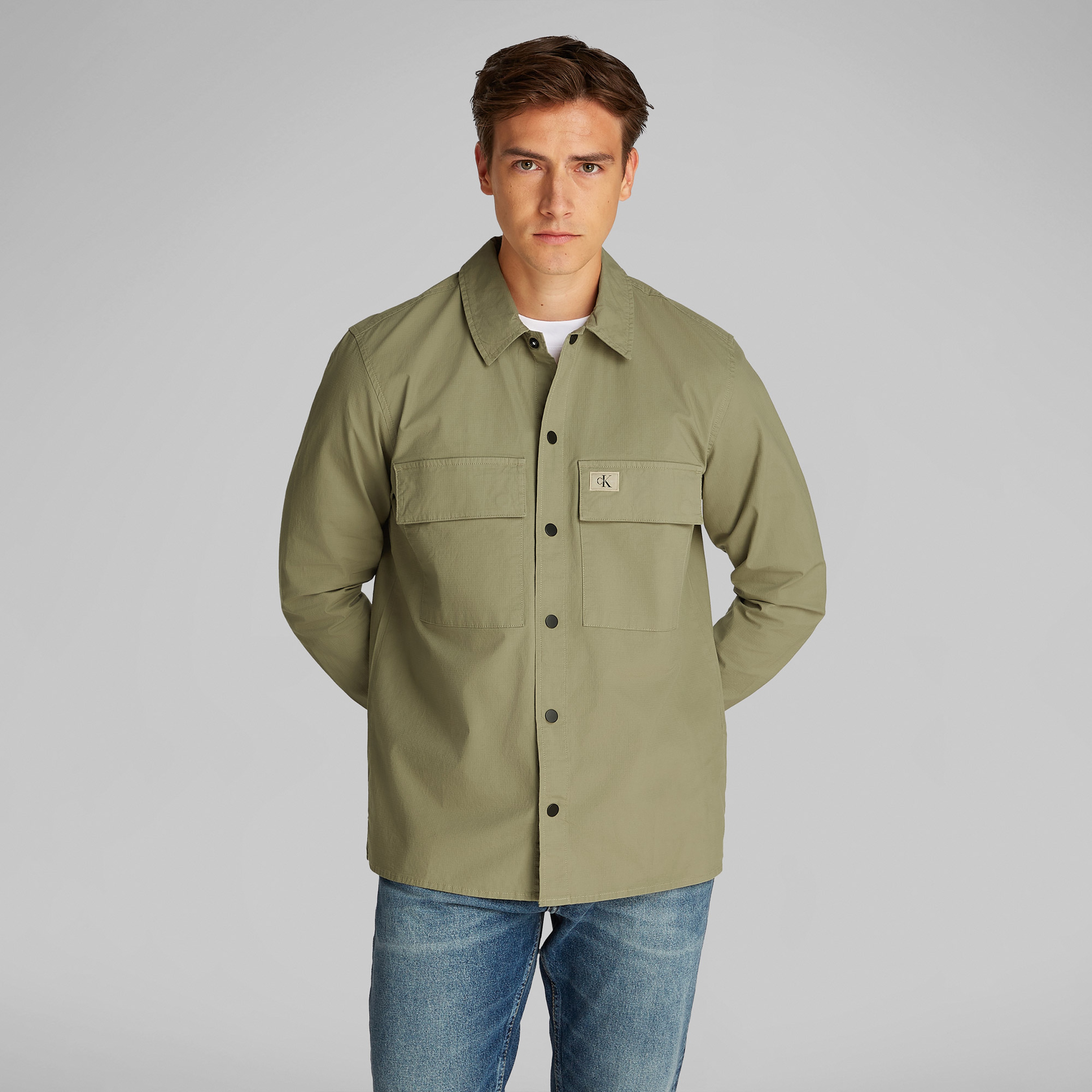 Calvin Klein Cargo Cotton Ripstop Overshirt Erkek Yeşil Gömlek