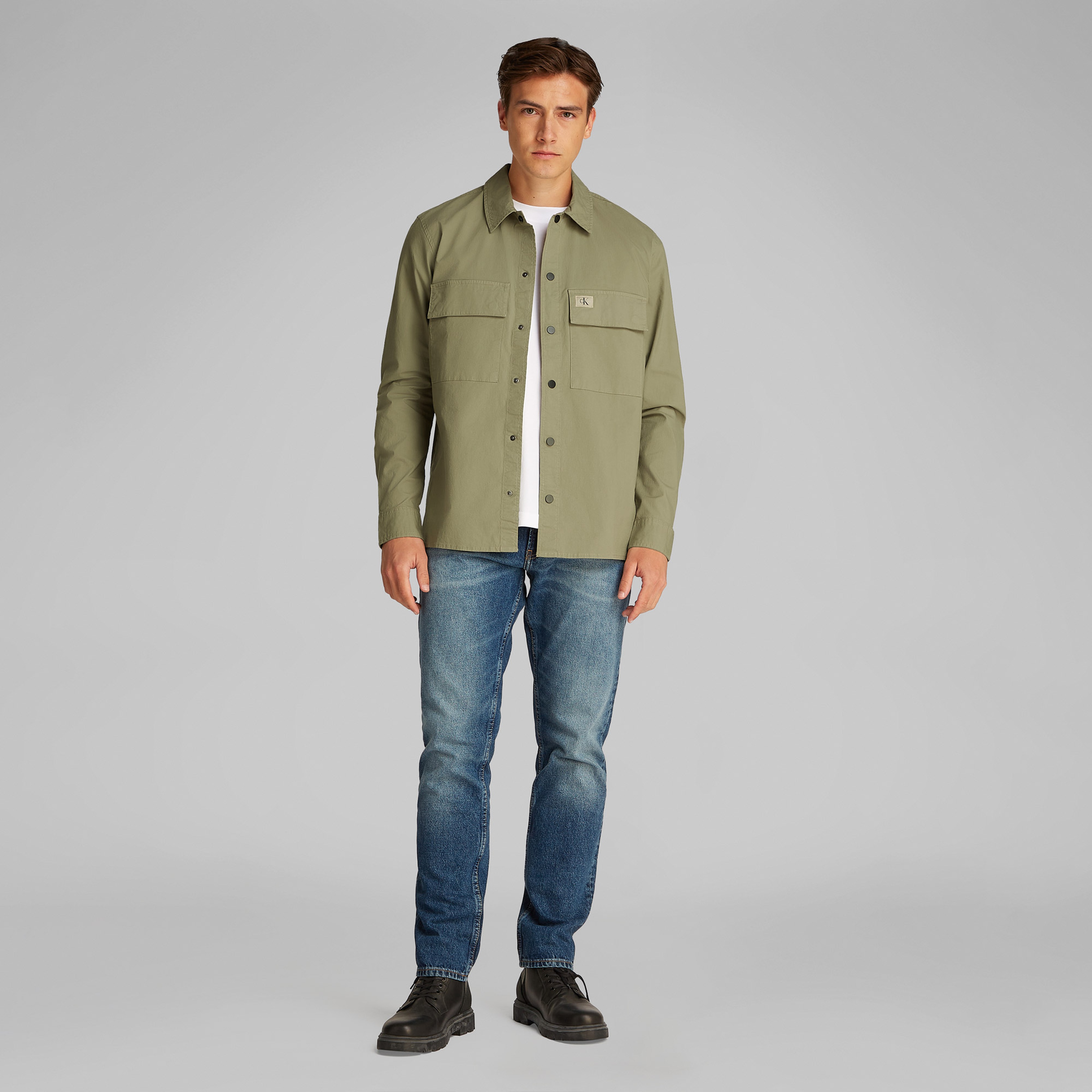 Calvin Klein Cargo Cotton Ripstop Overshirt Erkek Yeşil Gömlek