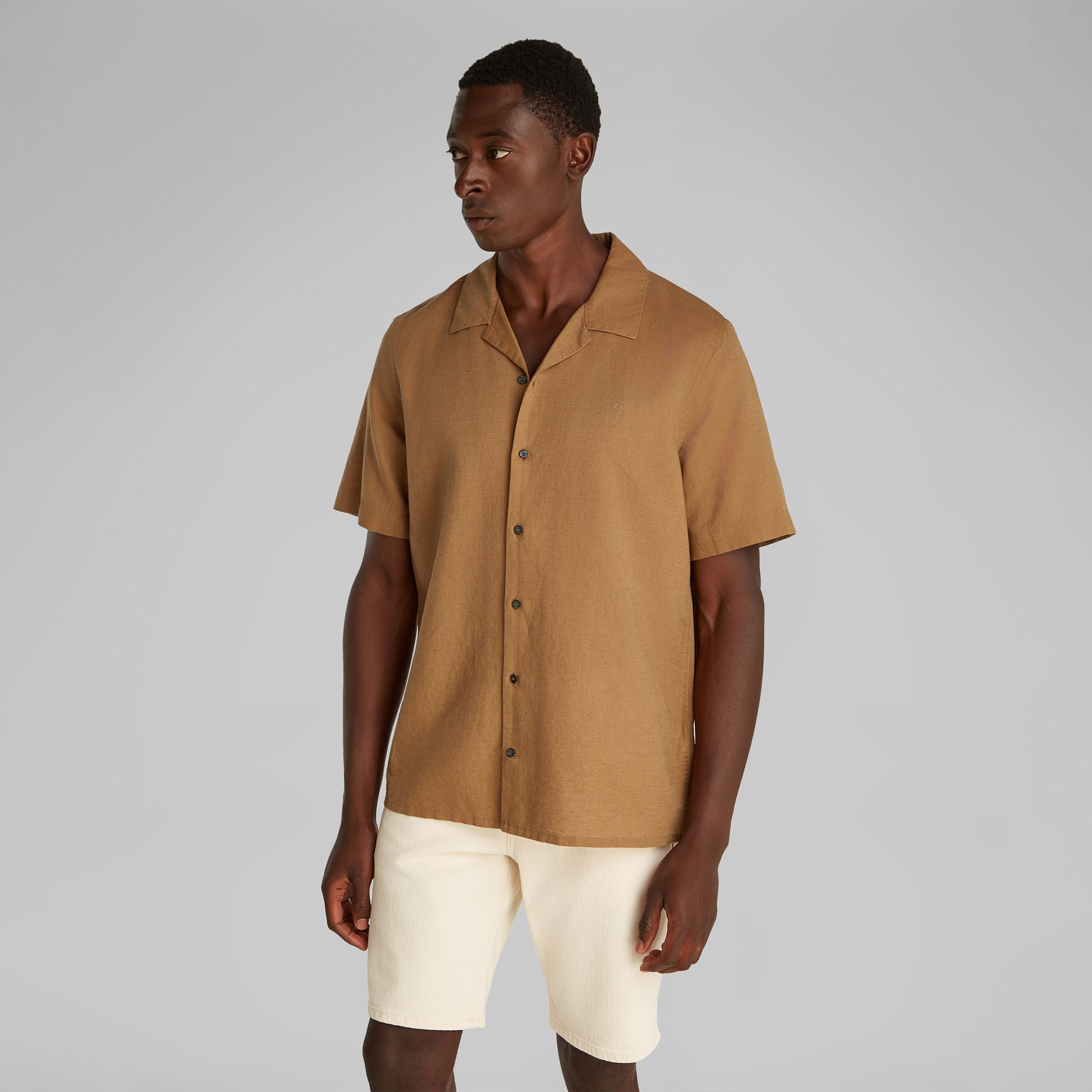 Calvin Klein Cotton Cuban Erkek Kahverengi Gömlek