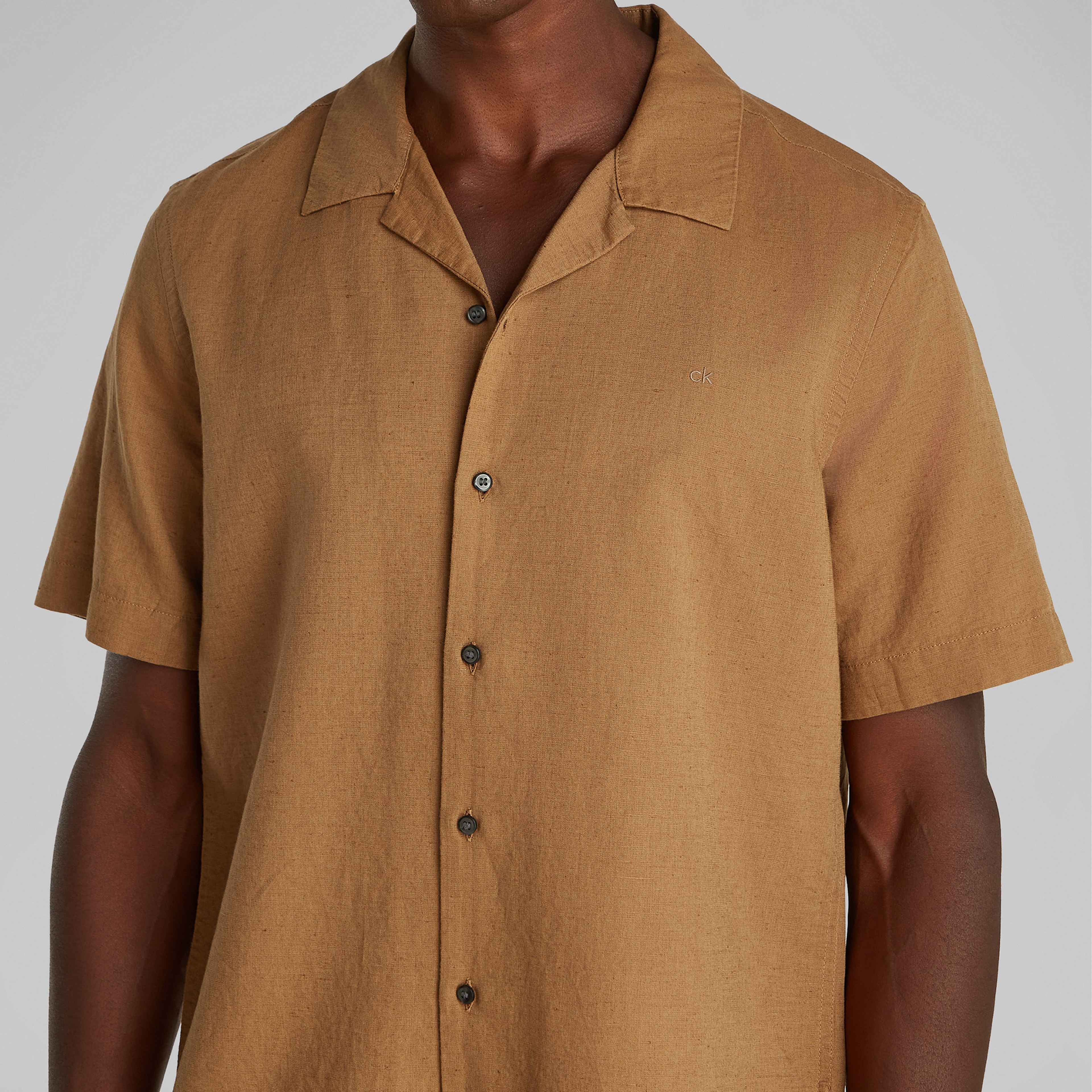 Calvin Klein Cotton Cuban Erkek Kahverengi Gömlek