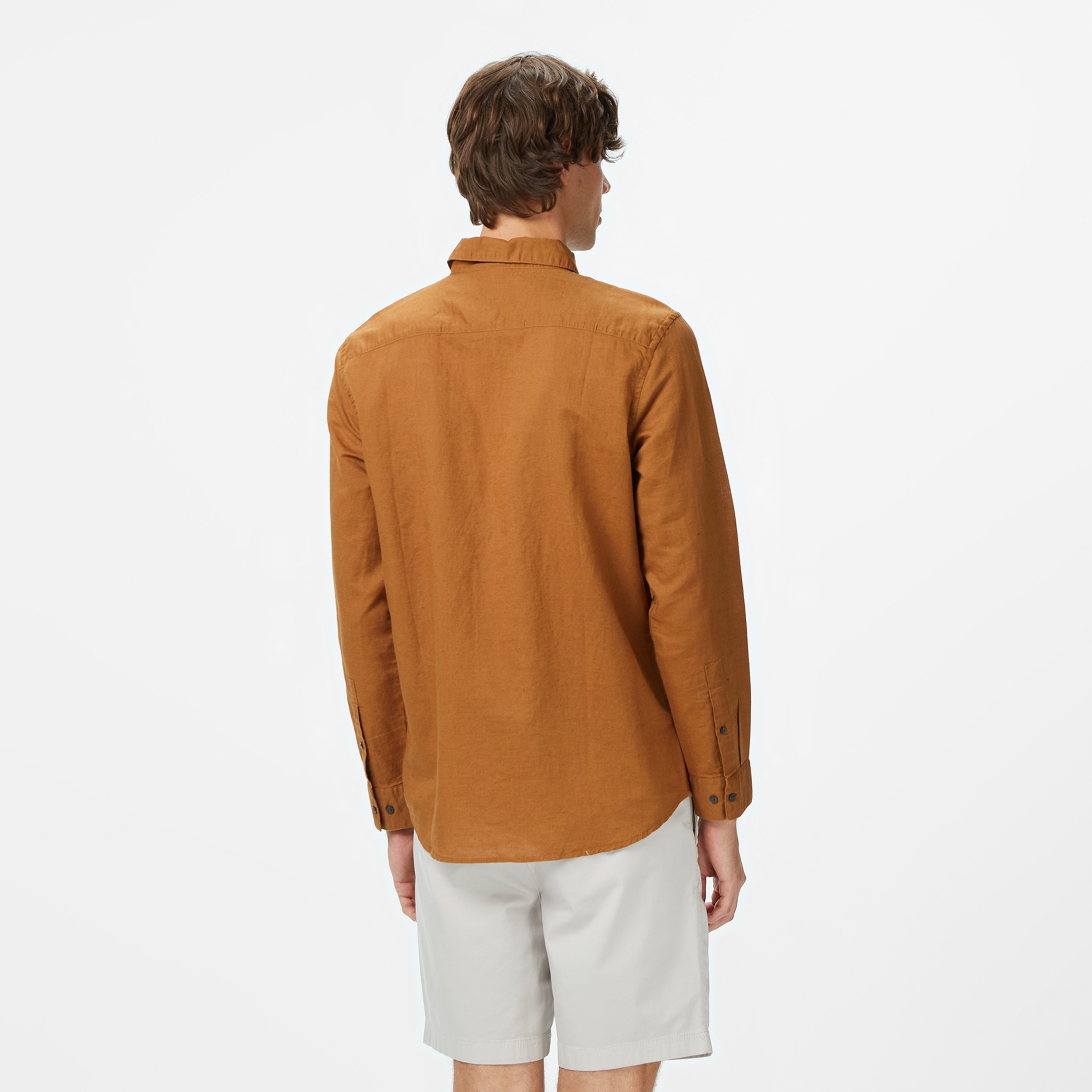 Calvin Klein Linen Cotton Regular Erkek Kahverengi Gömlek