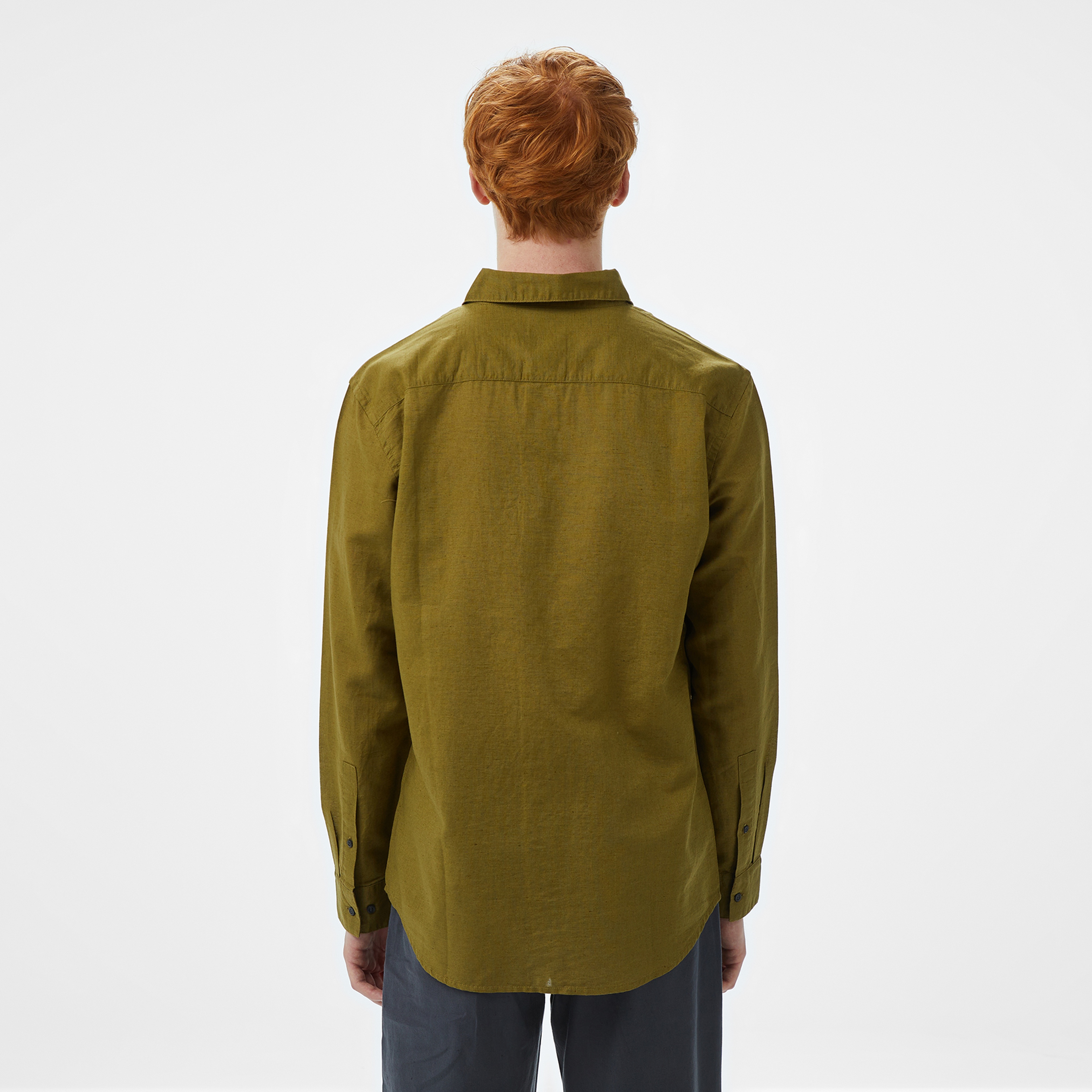 Calvin Klein Linen Cotton Regular Erkek Yeşil Gömlek