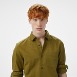 Calvin Klein Linen Cotton Regular Erkek Yeşil Gömlek