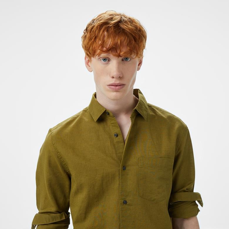 Calvin Klein Linen Cotton Regular Erkek Yeşil Gömlek