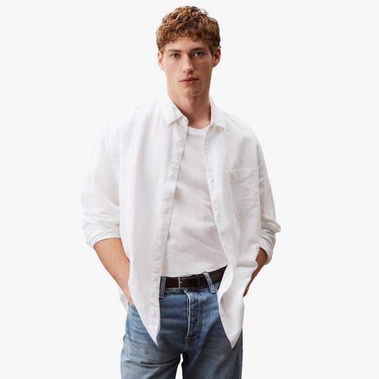 Calvin Klein Cotton Regular Erkek Beyaz Gömlek