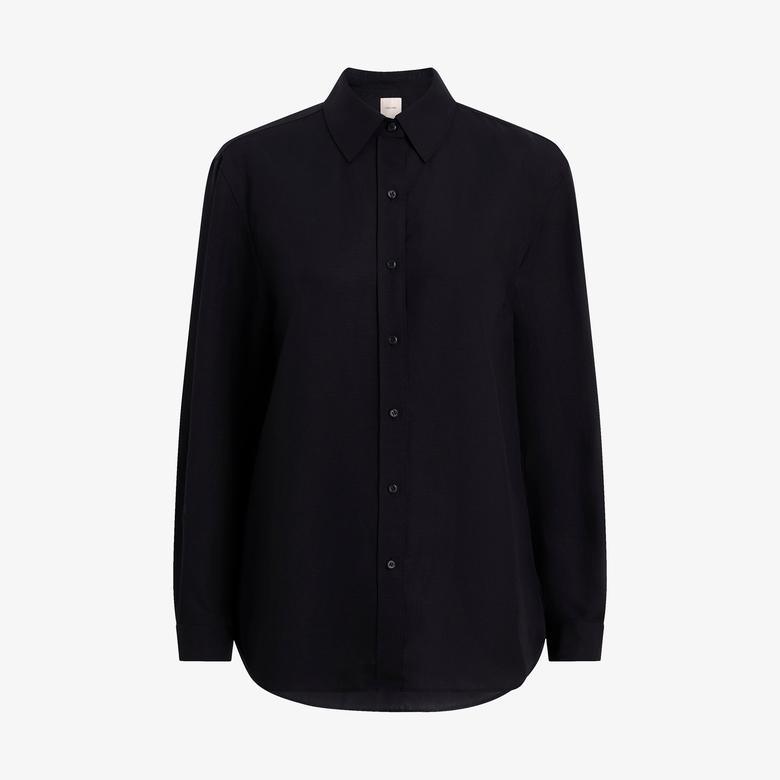 Calvin Klein Linen Blend Regular Kadın Siyah Gömlek