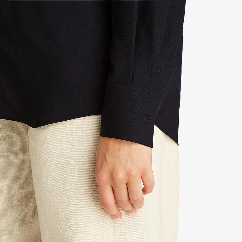 Calvin Klein Linen Blend Regular Kadın Siyah Gömlek