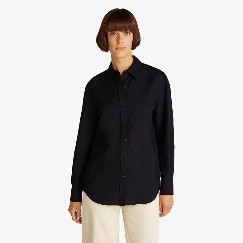 Calvin Klein Linen Blend Regular Kadın Siyah Gömlek
