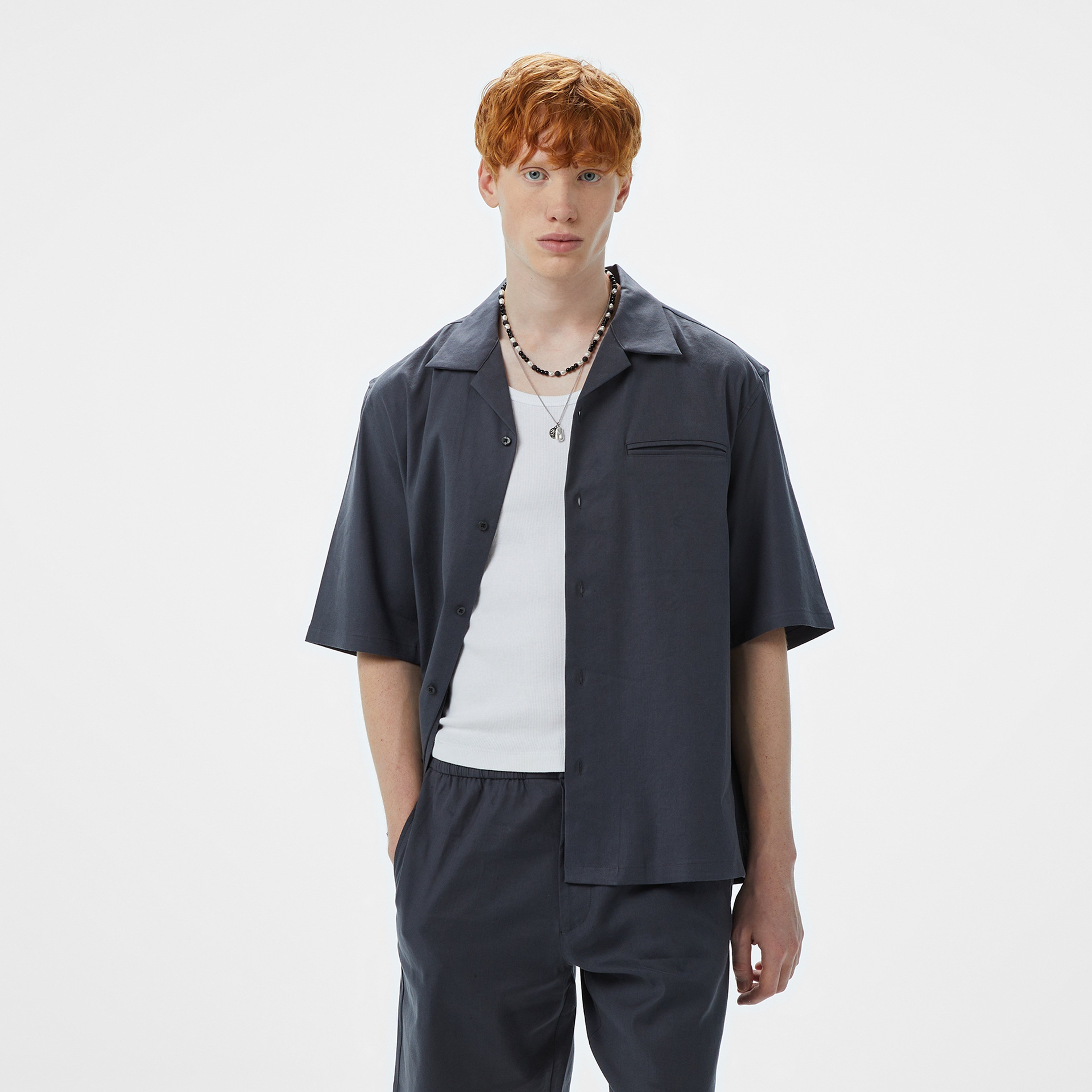 Calvin Klein Linen Tencel Erkek Siyah Gömlek