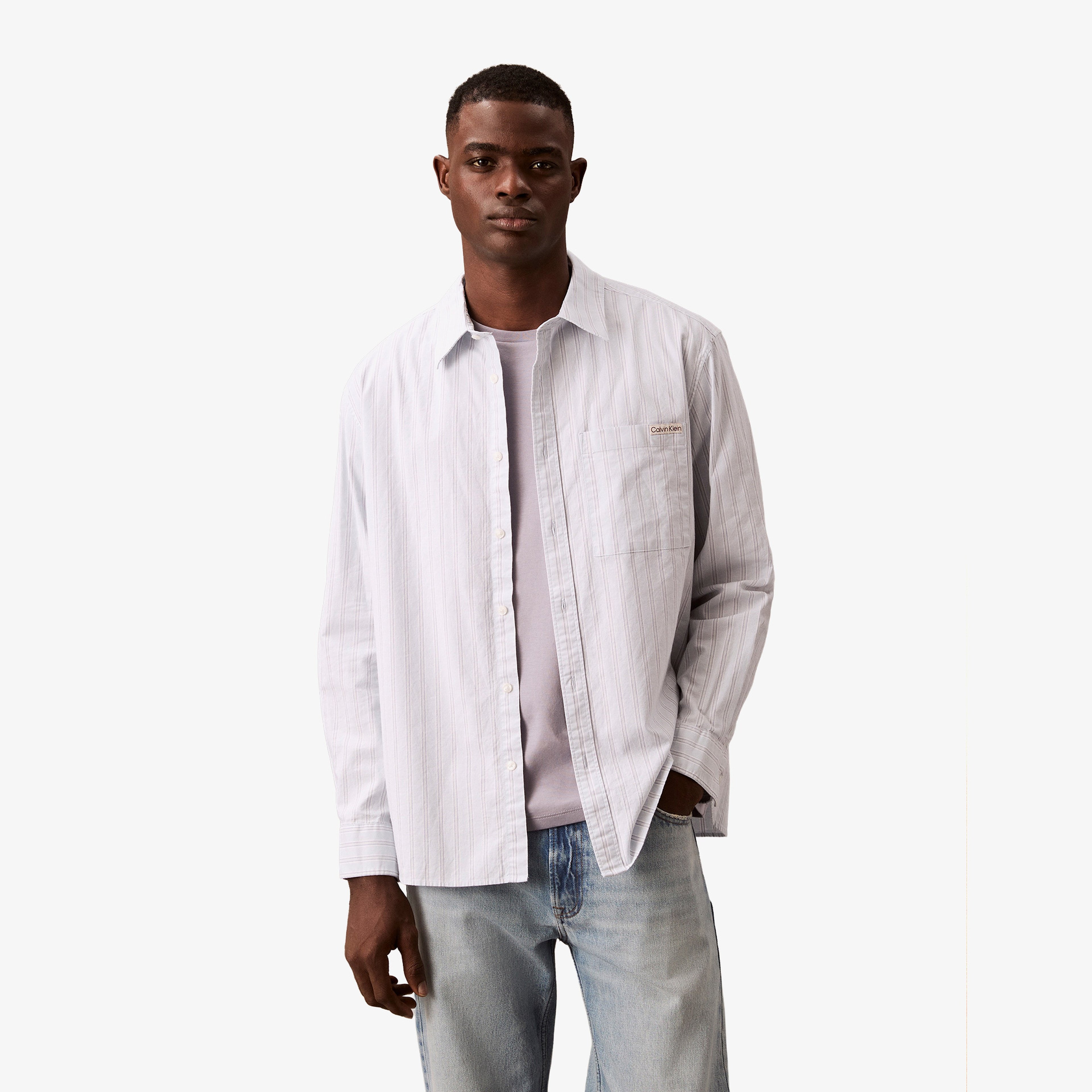 Calvin Klein Stripe Oxford Relaxed Erkek Mor Gömlek