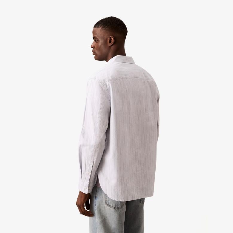 Calvin Klein Stripe Oxford Relaxed Erkek Mor Gömlek