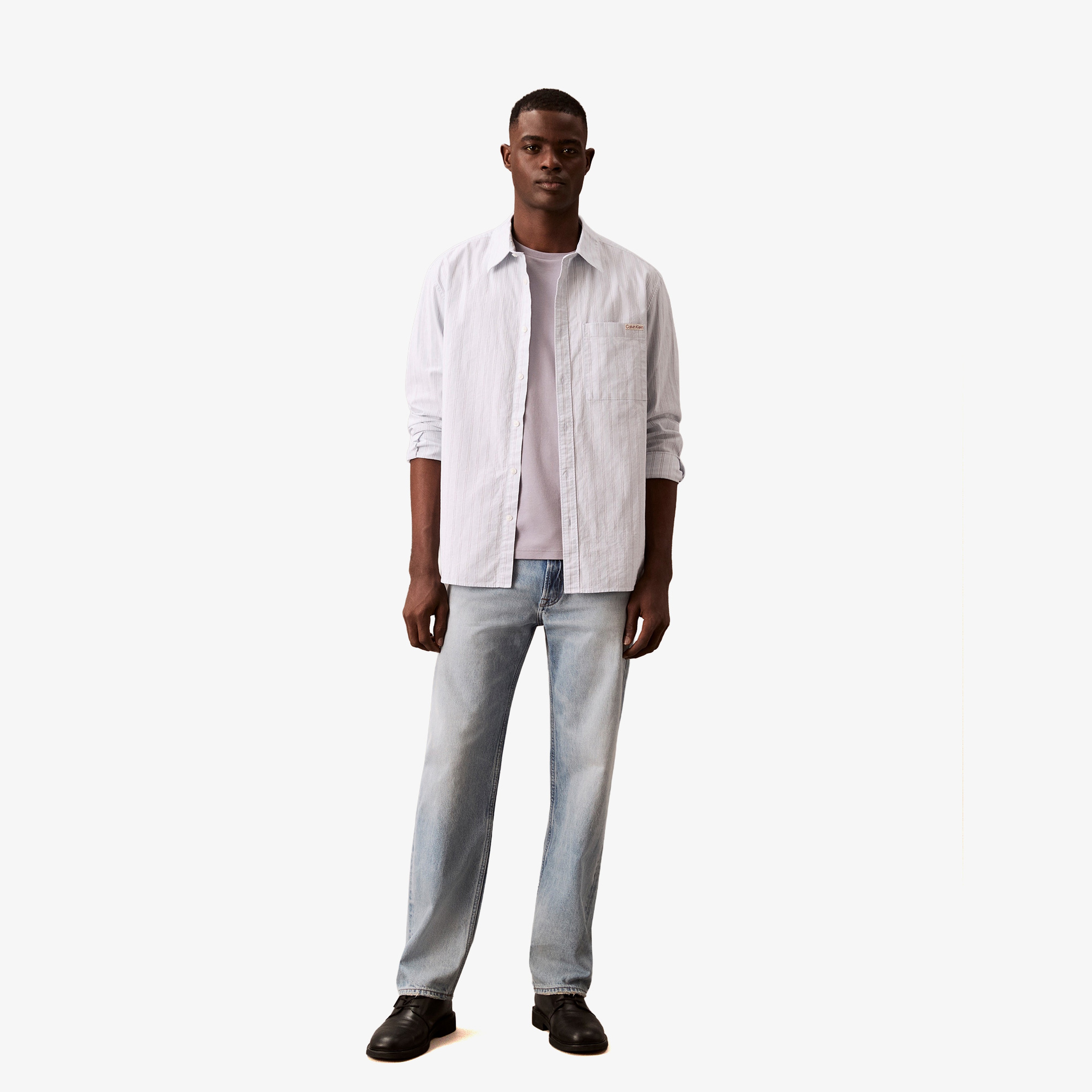 Calvin Klein Stripe Oxford Relaxed Erkek Mor Gömlek