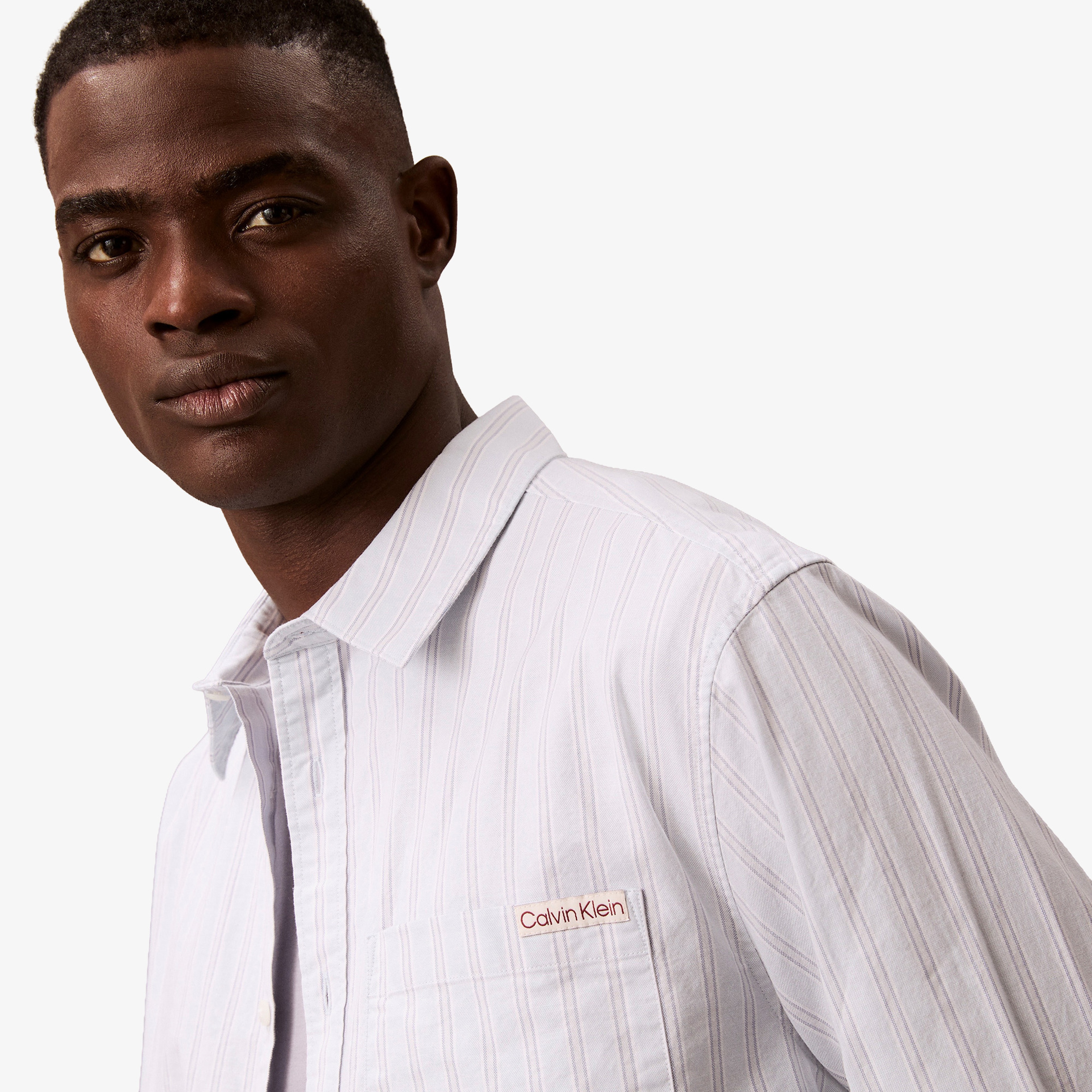 Calvin Klein Stripe Oxford Relaxed Erkek Mor Gömlek