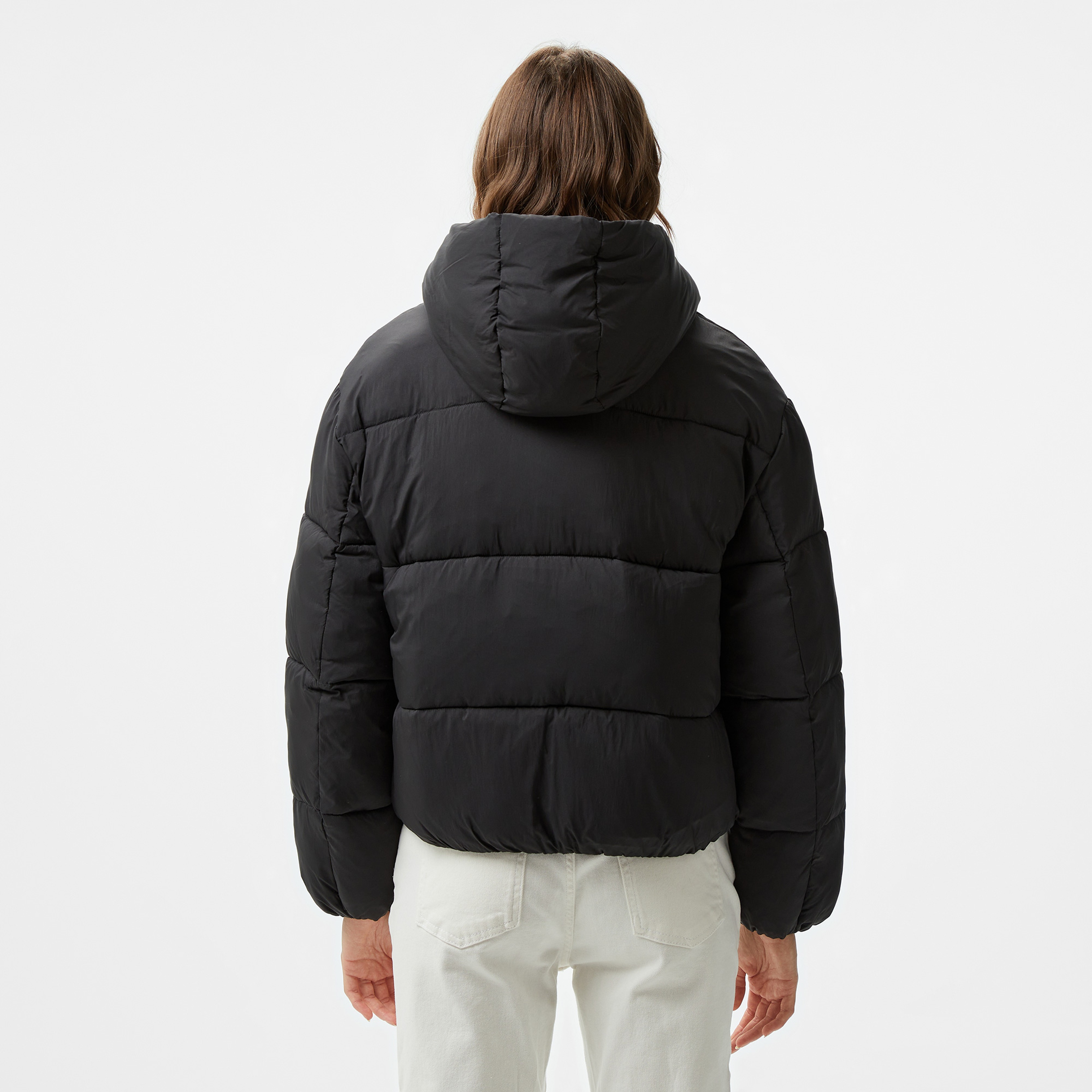 Calvin Klein Jeans Logo Short Hooded Puffer Kadın Siyah Mont