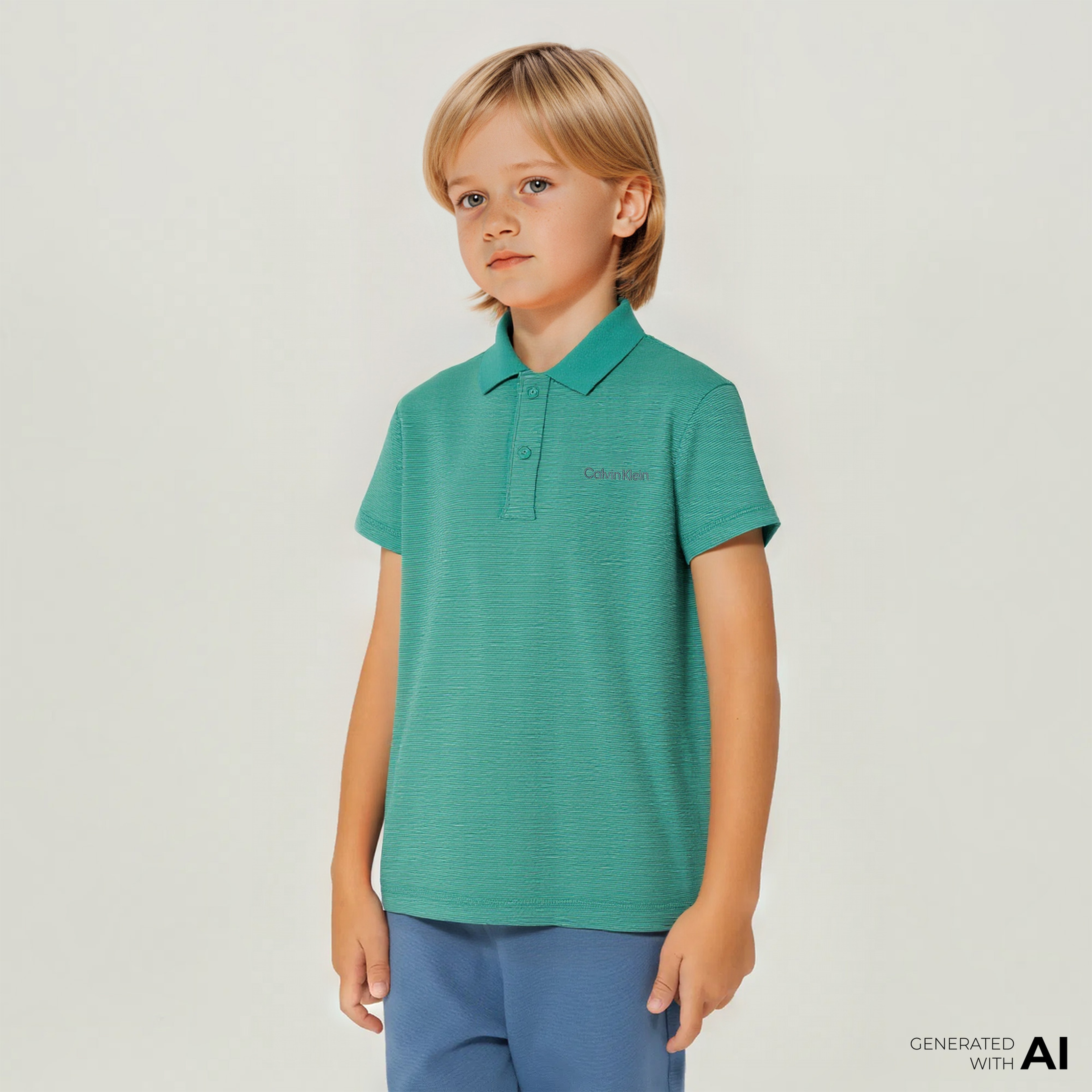 Calvin Klein Ottoman Boxy Çocuk Yeşil Polo