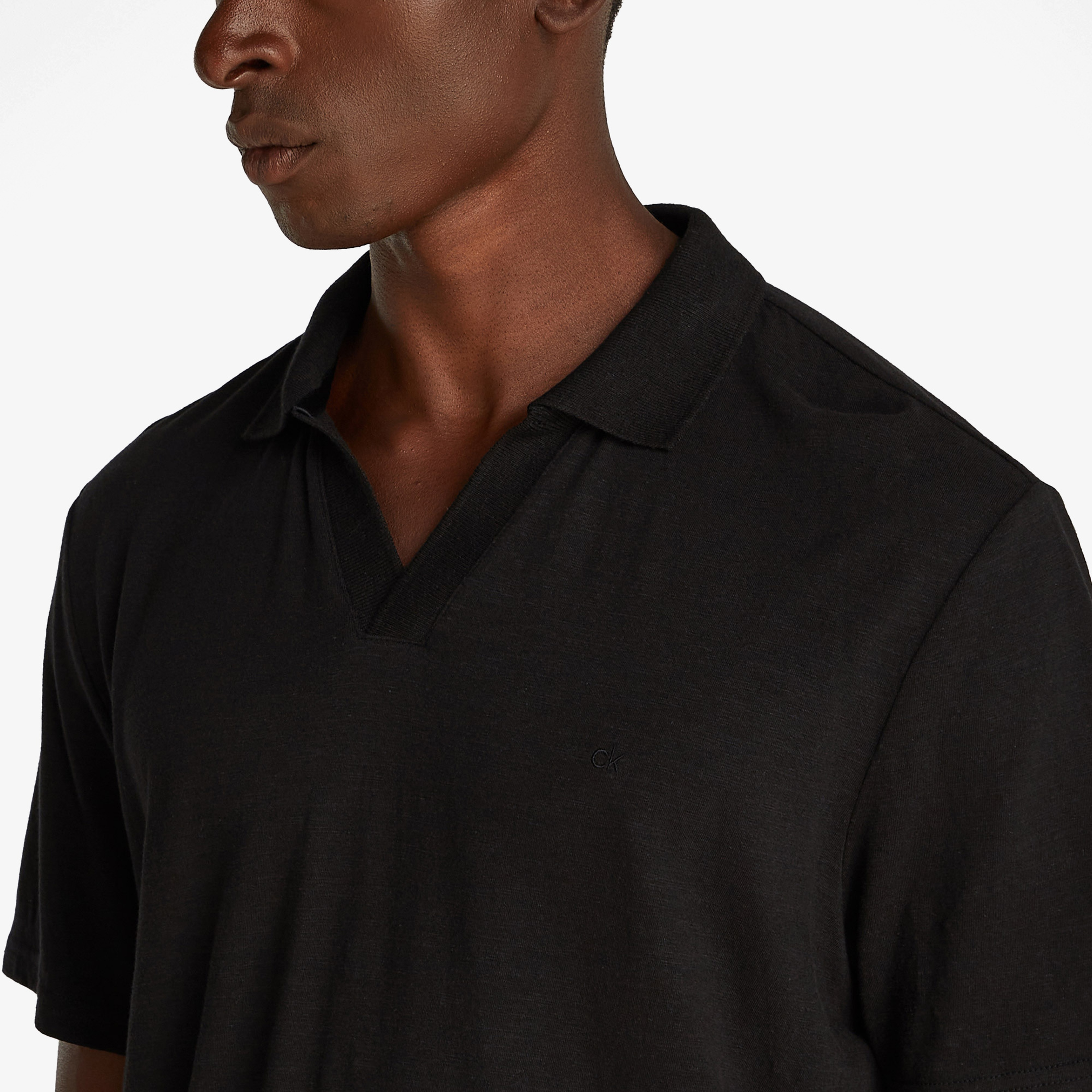Calvin Klein Linen Cotton Cuban Collar Erkek Siyah Polo