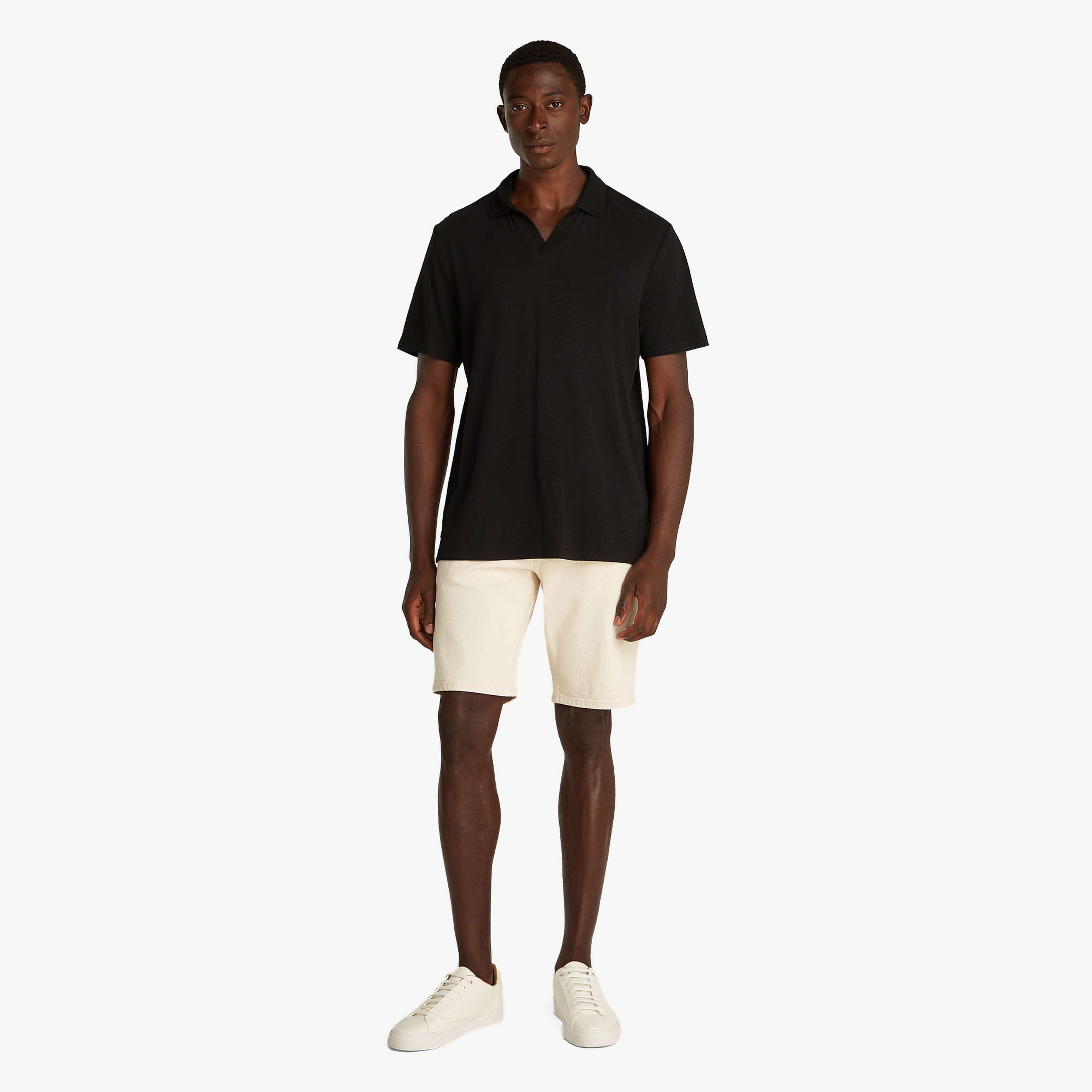 Calvin Klein Linen Cotton Cuban Collar Erkek Siyah Polo