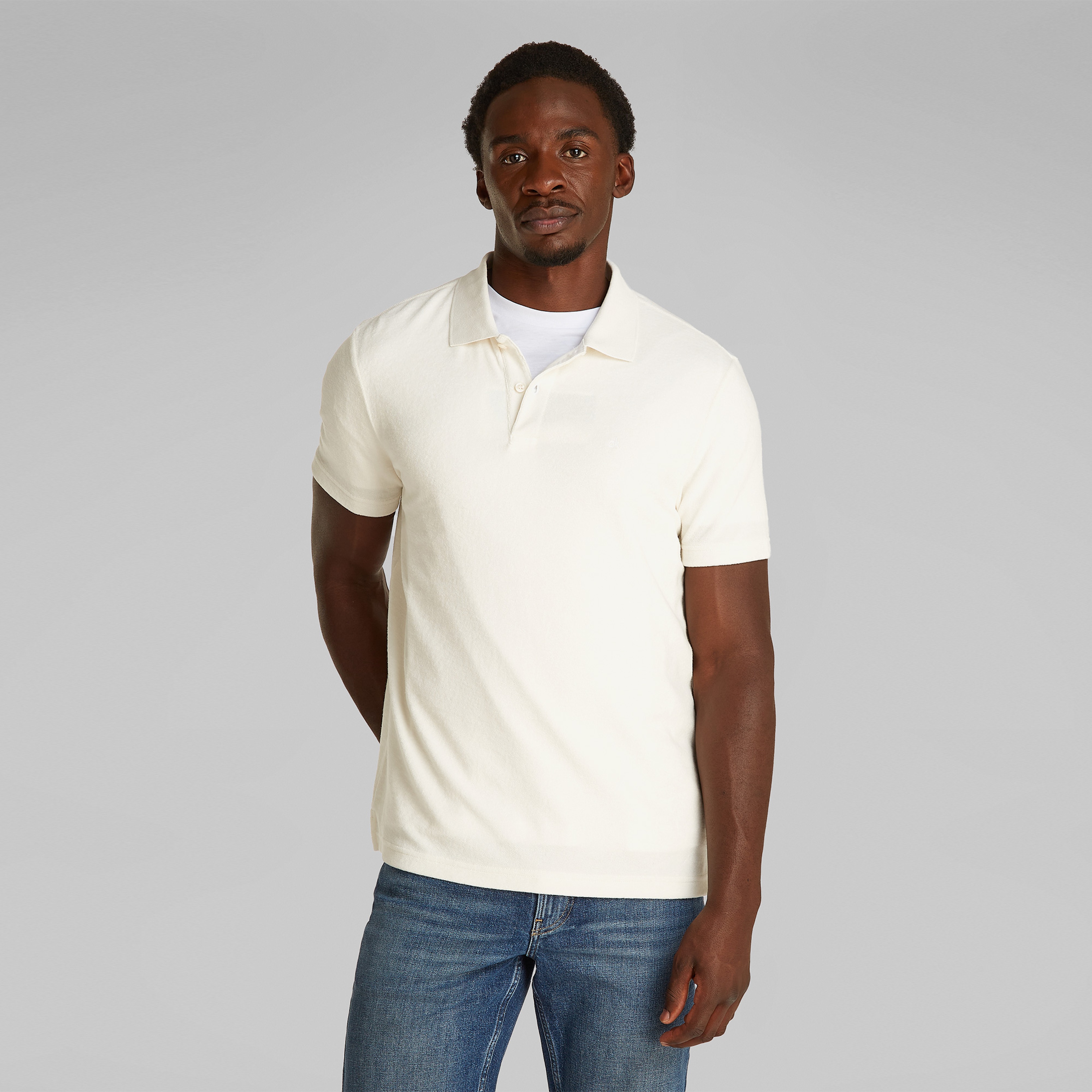 Calvin Klein Towelling Erkek Beyaz Polo
