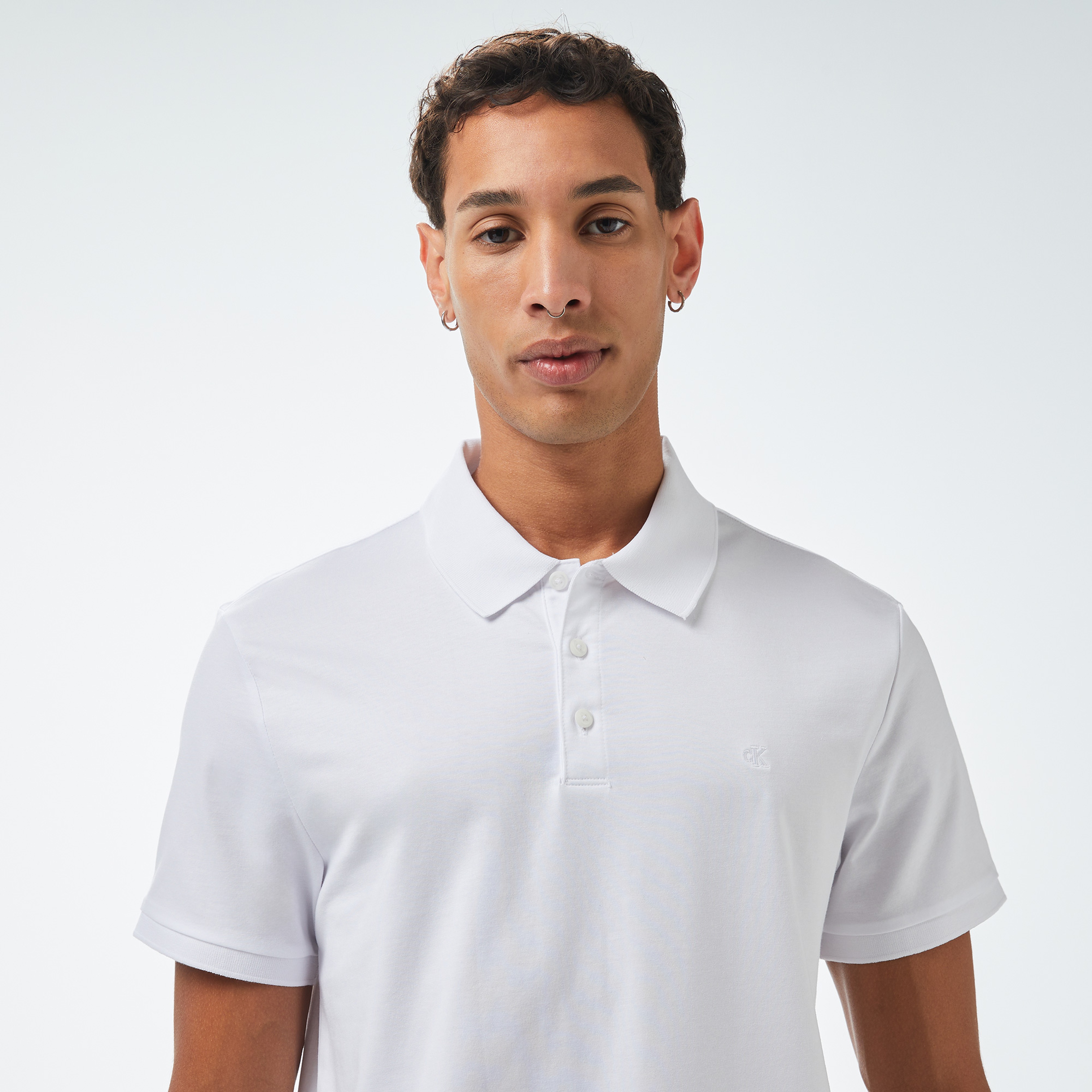 Calvin Klein Smooth Cotton Solid Erkek Beyaz Polo