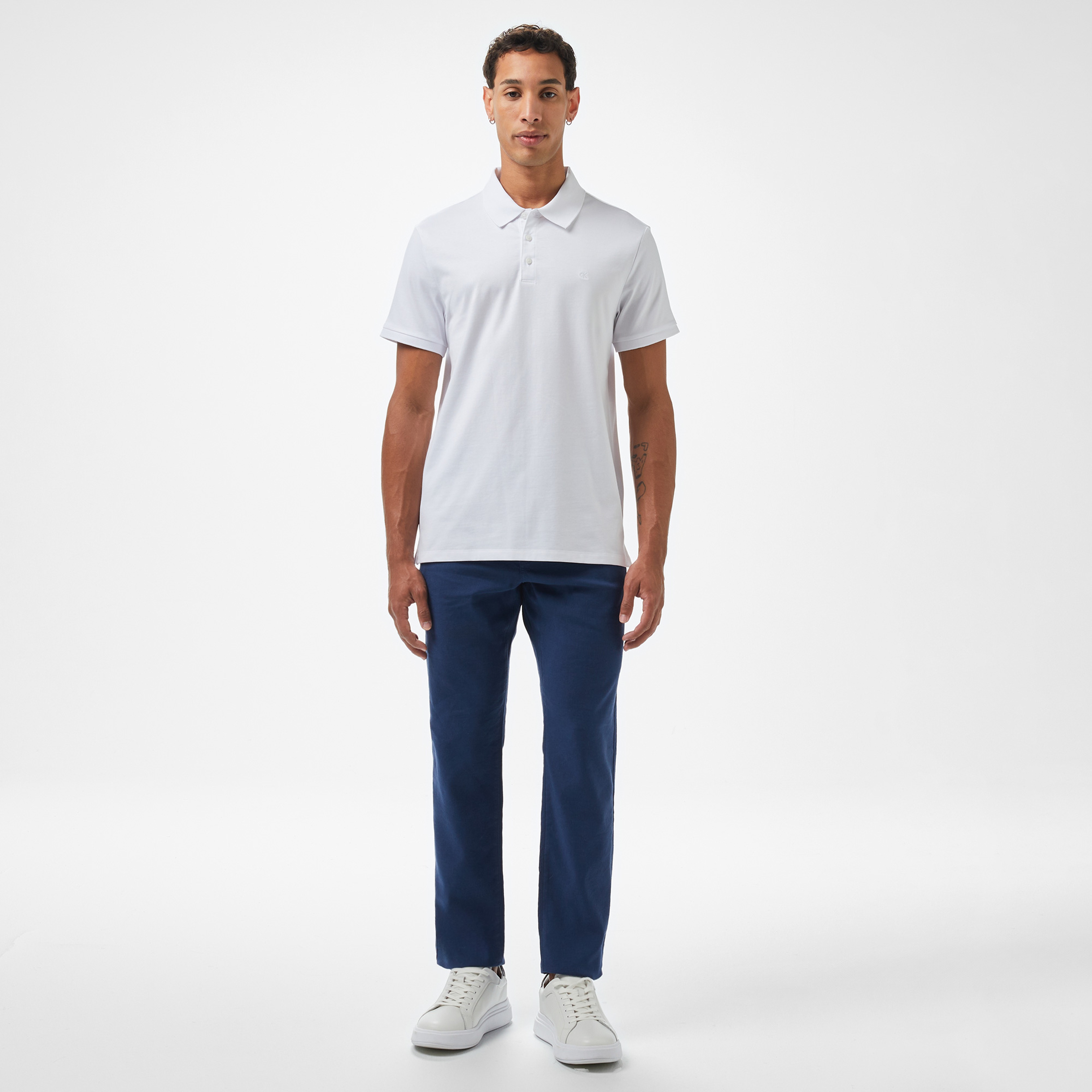 Calvin Klein Smooth Cotton Solid Erkek Beyaz Polo