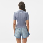 Calvin Klein Silky Cropped Baby Polo Kadın Mavi Triko