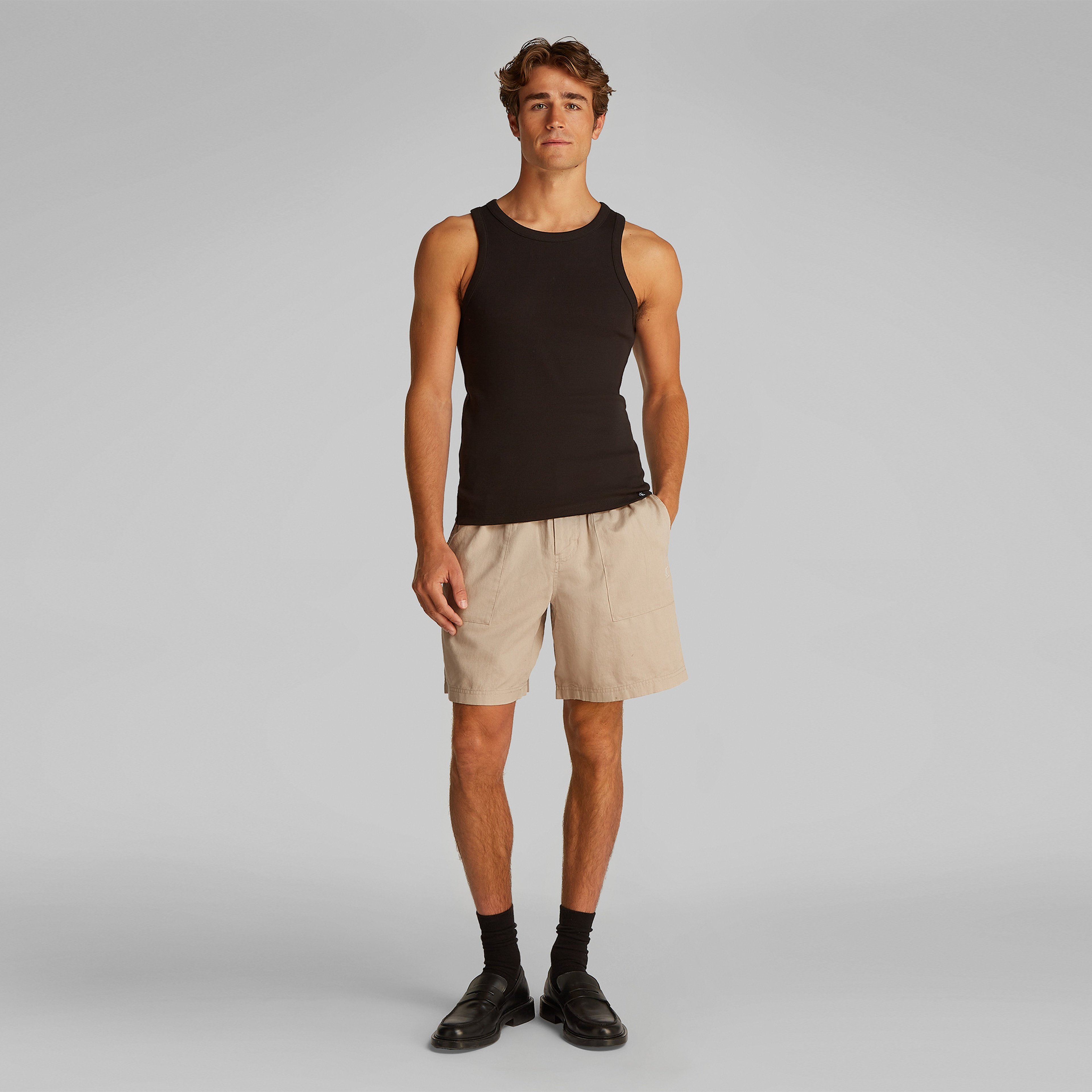 Calvin Klein Linen Erkek Gri Şort