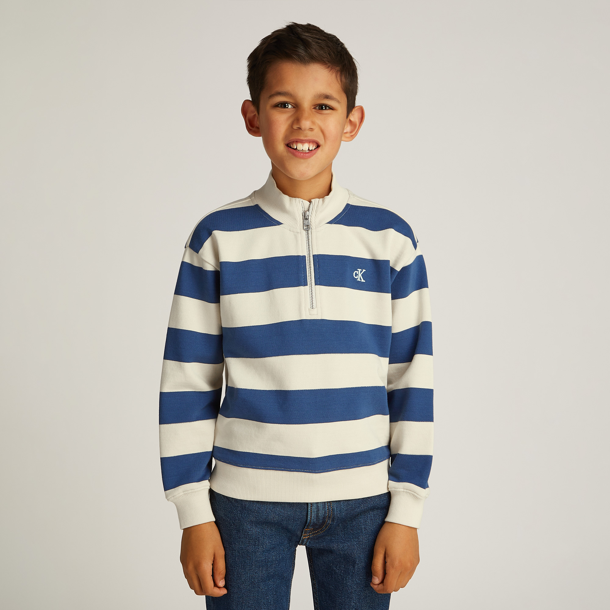 Calvin Klein Yarım Fermuarlı Çocuk Mavi Sweatshirt