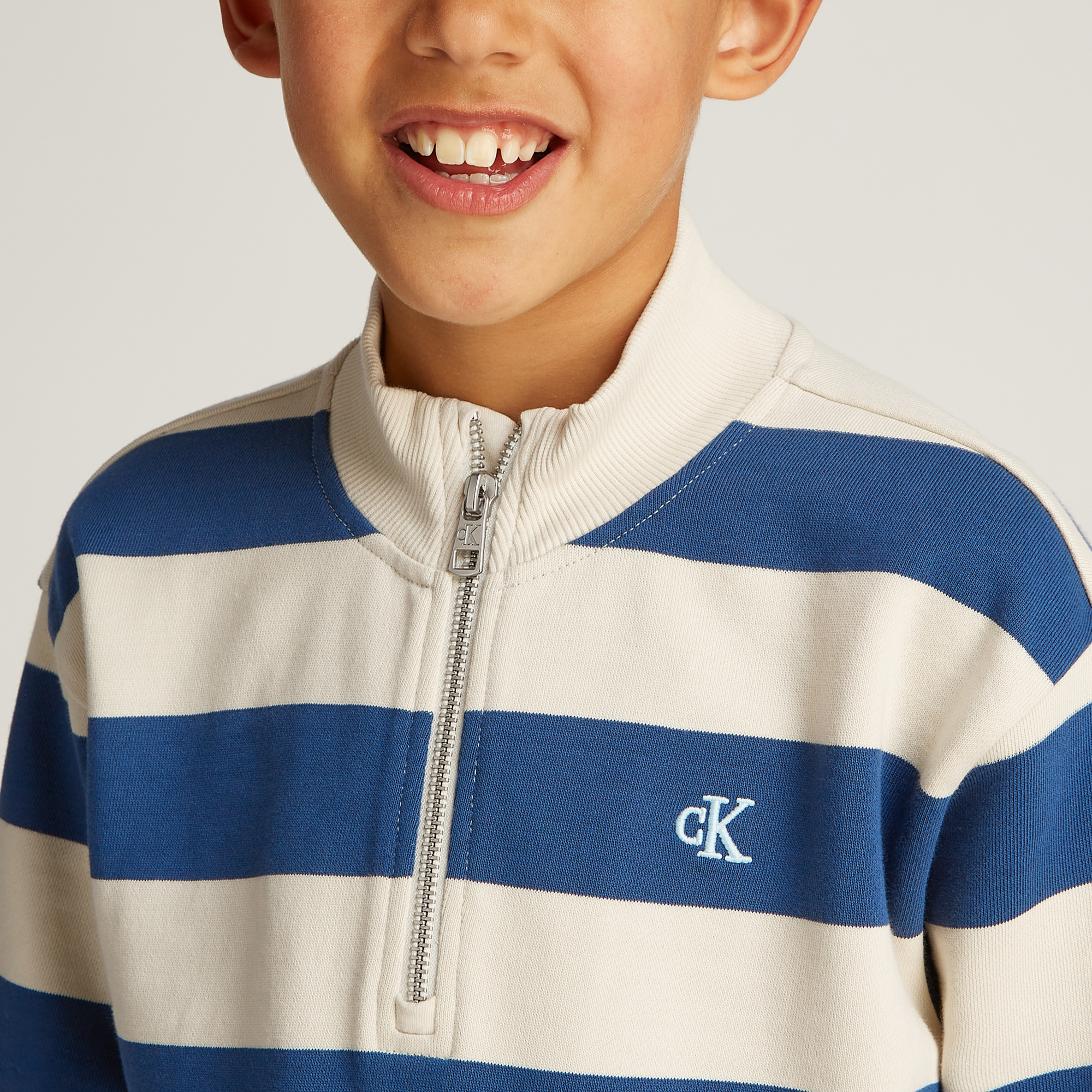 Calvin Klein Yarım Fermuarlı Çocuk Mavi Sweatshirt