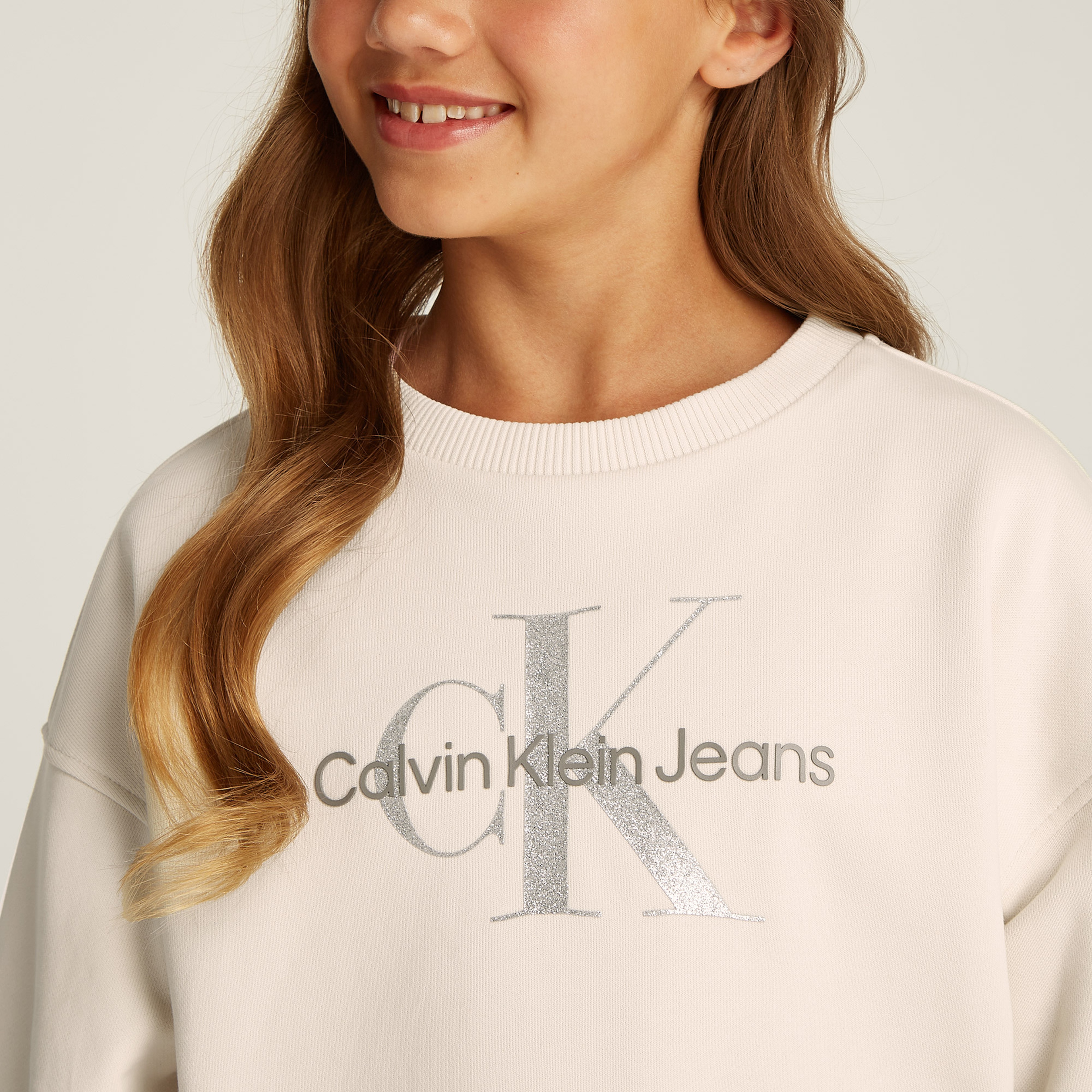 Calvin Klein Glitter Monologo Çocuk Bej Sweatshirt