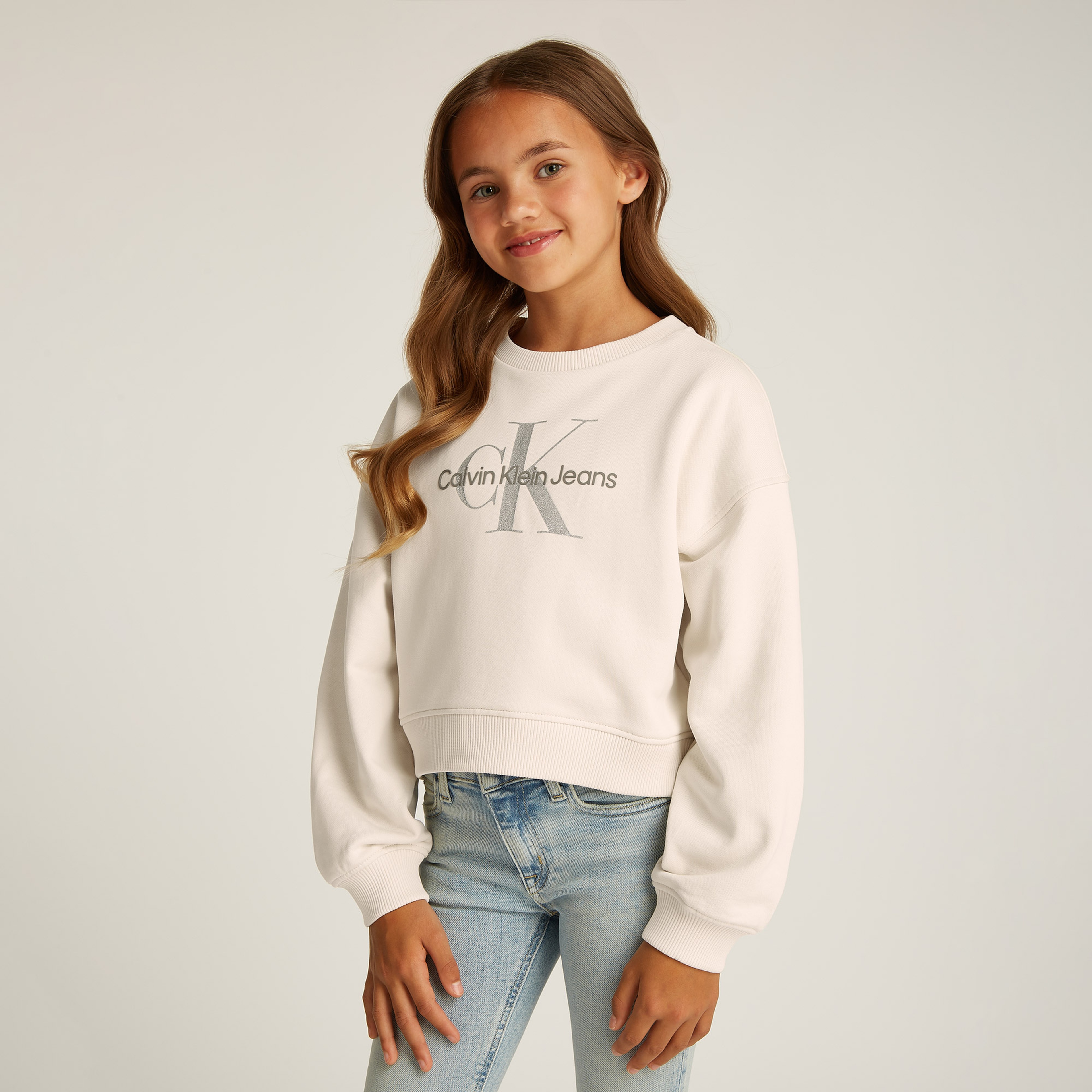 Calvin Klein Glitter Monologo Çocuk Bej Sweatshirt