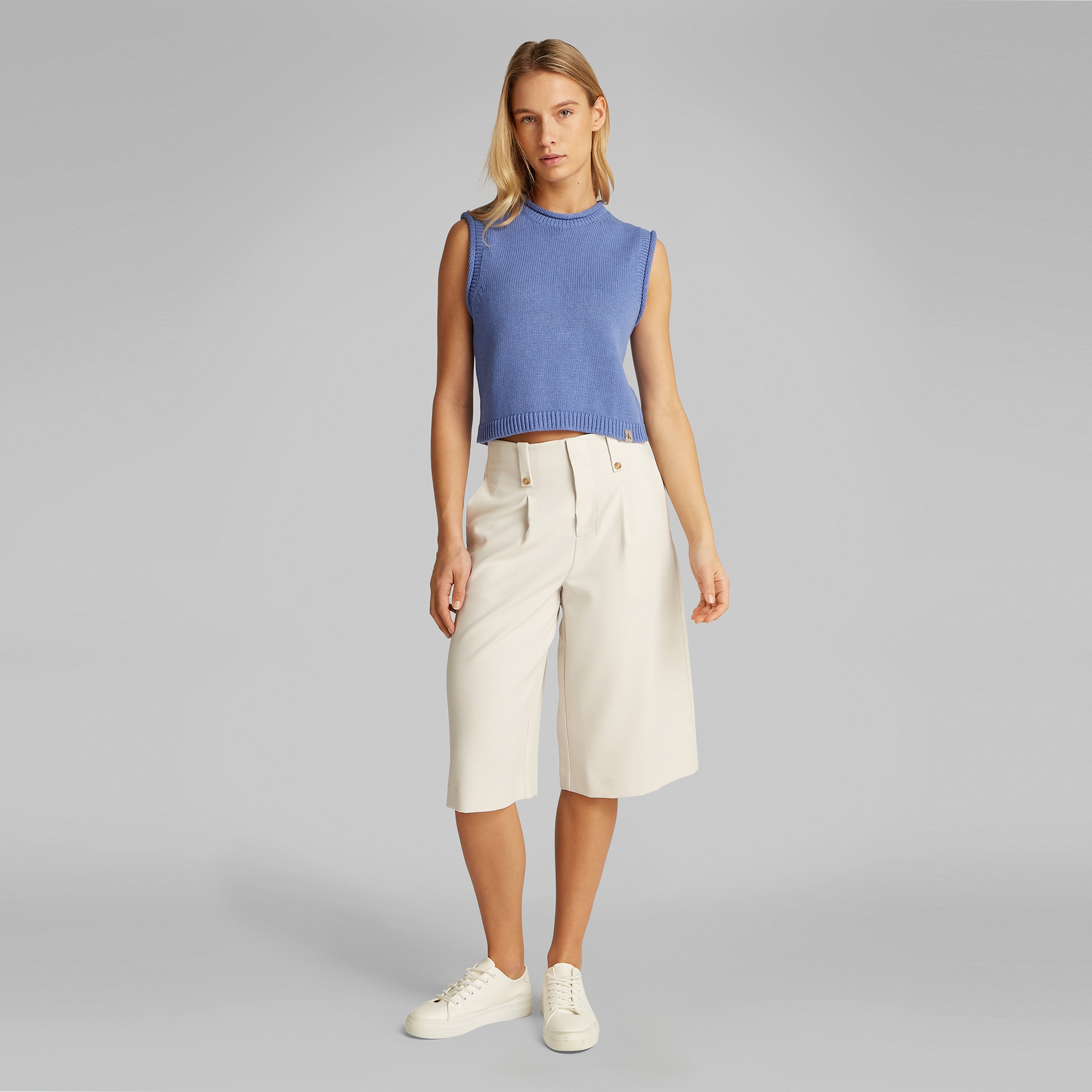 Calvin Klein Linen Blend Loose Sweater Top Kadın Mavi Triko