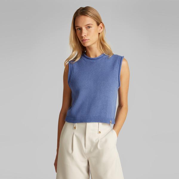 Calvin Klein Linen Blend Loose Sweater Top Kadın Mavi Triko