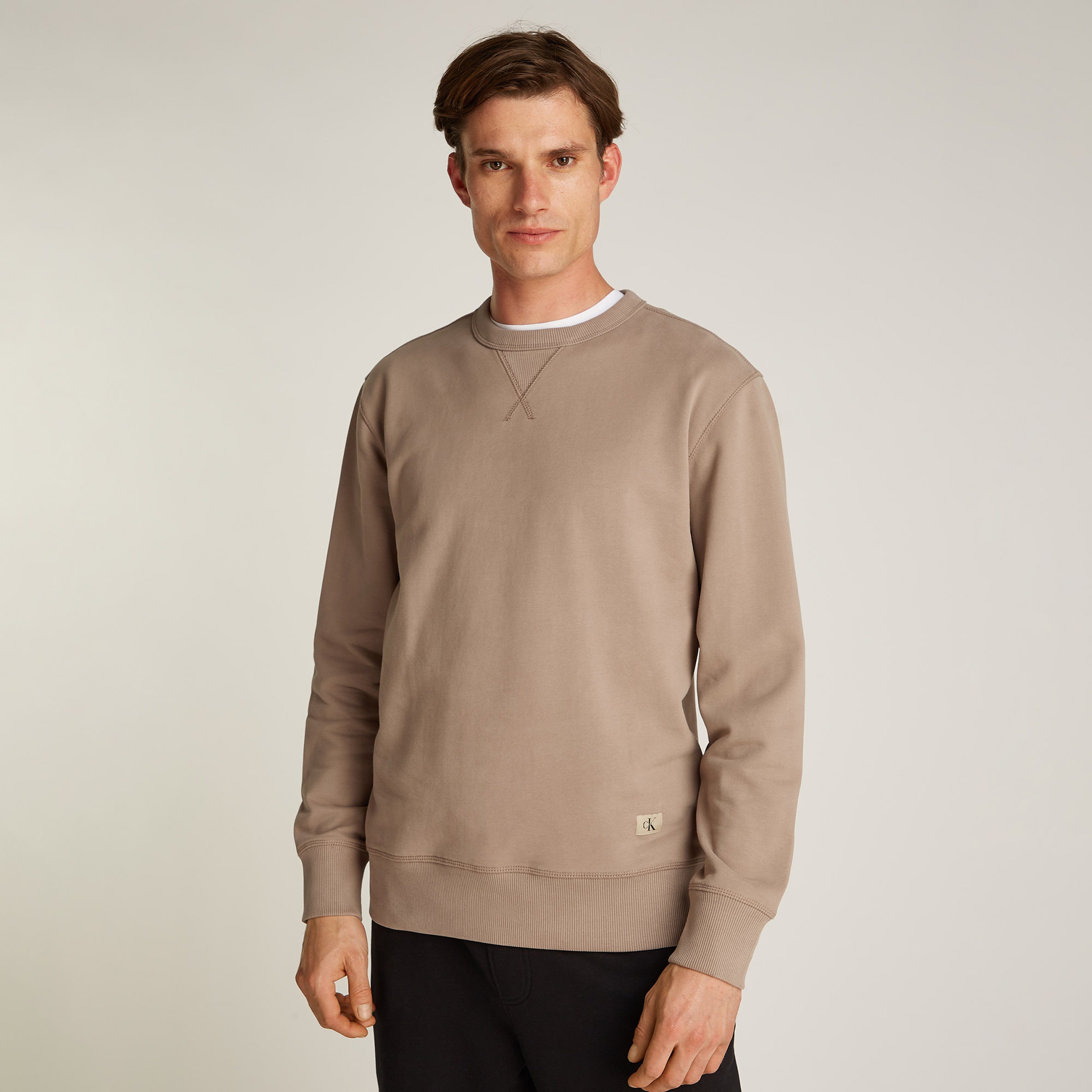 Calvin Klein Woven Label Crew Ne Erkek Gri Sweatshirt