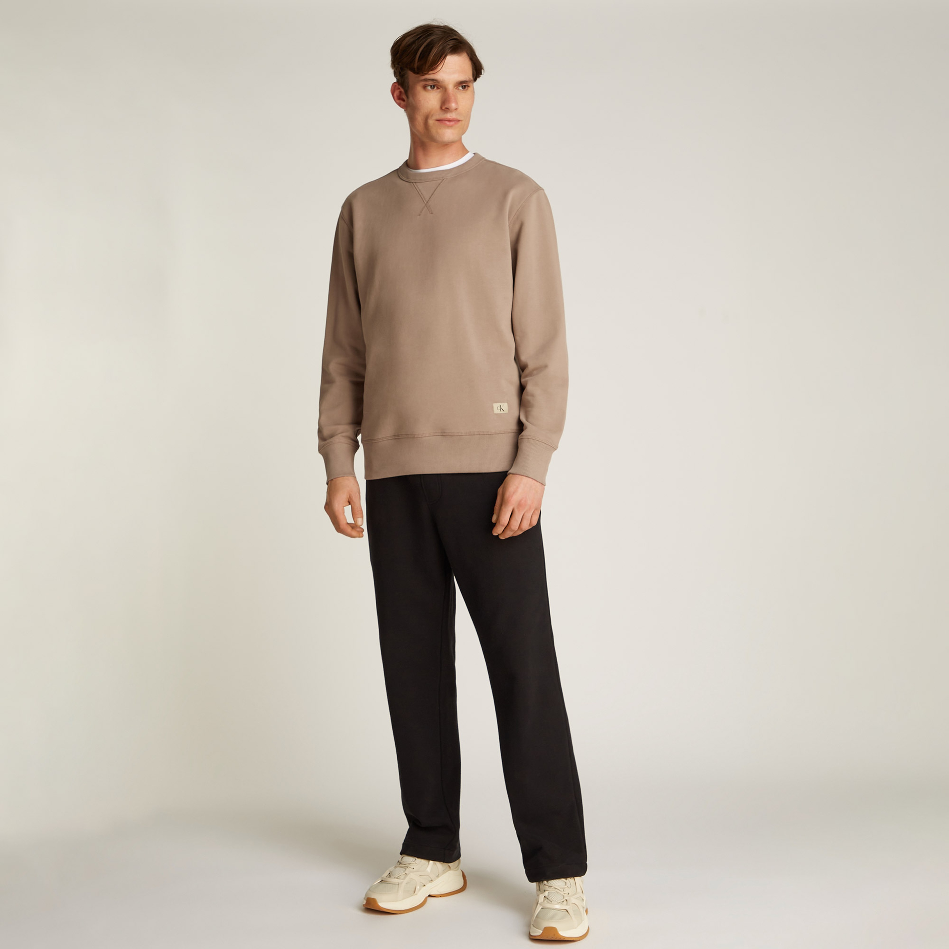 Calvin Klein Woven Label Crew Ne Erkek Gri Sweatshirt