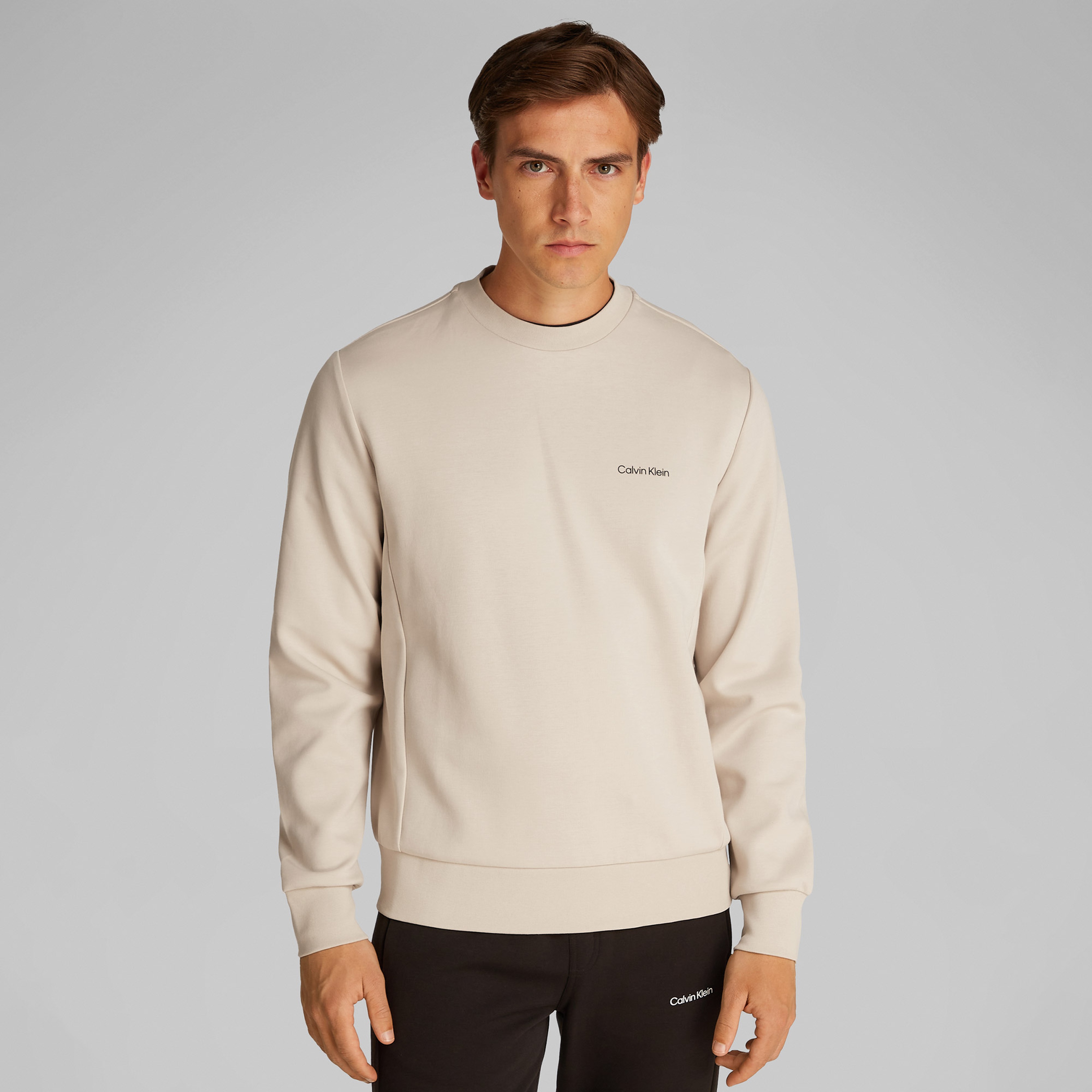 Calvin Klein Micro Logo Repreve Erkek Bej Sweatshirt