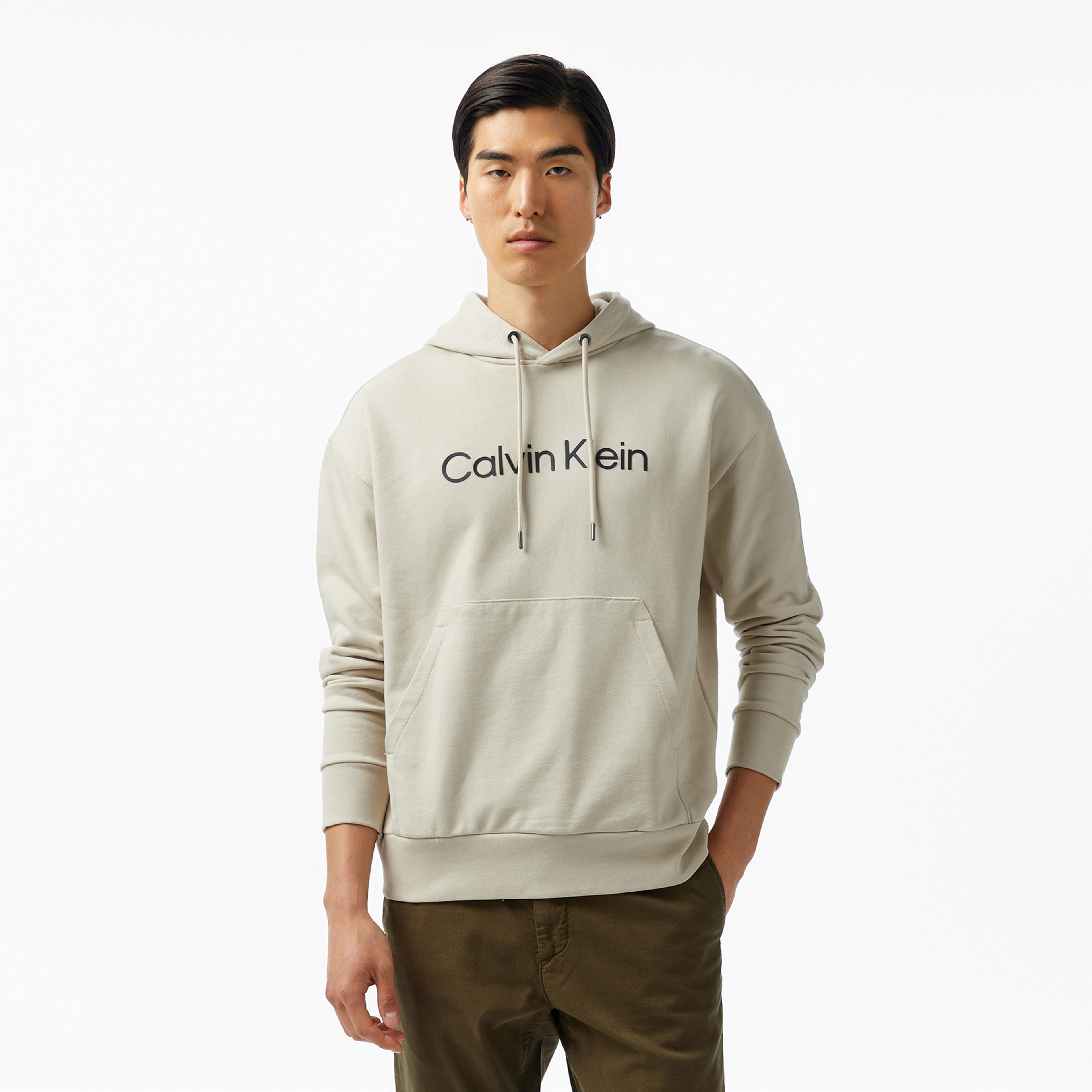 Calvin Klein Hero Logo Comfort Erkek Bej Sweatshirt