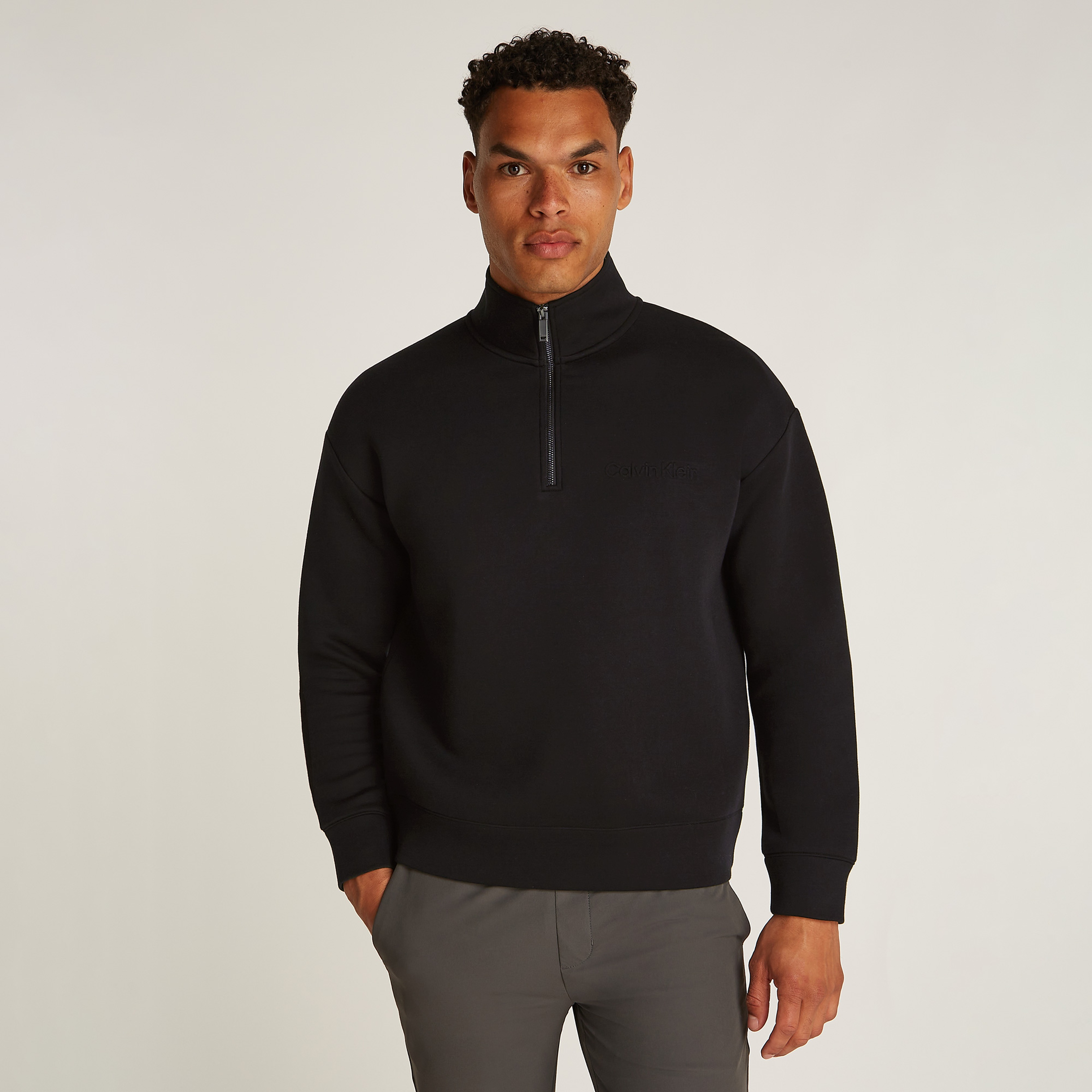 Calvin Klein Spacer Embossed Logo Q-Zip Erkek Siyah