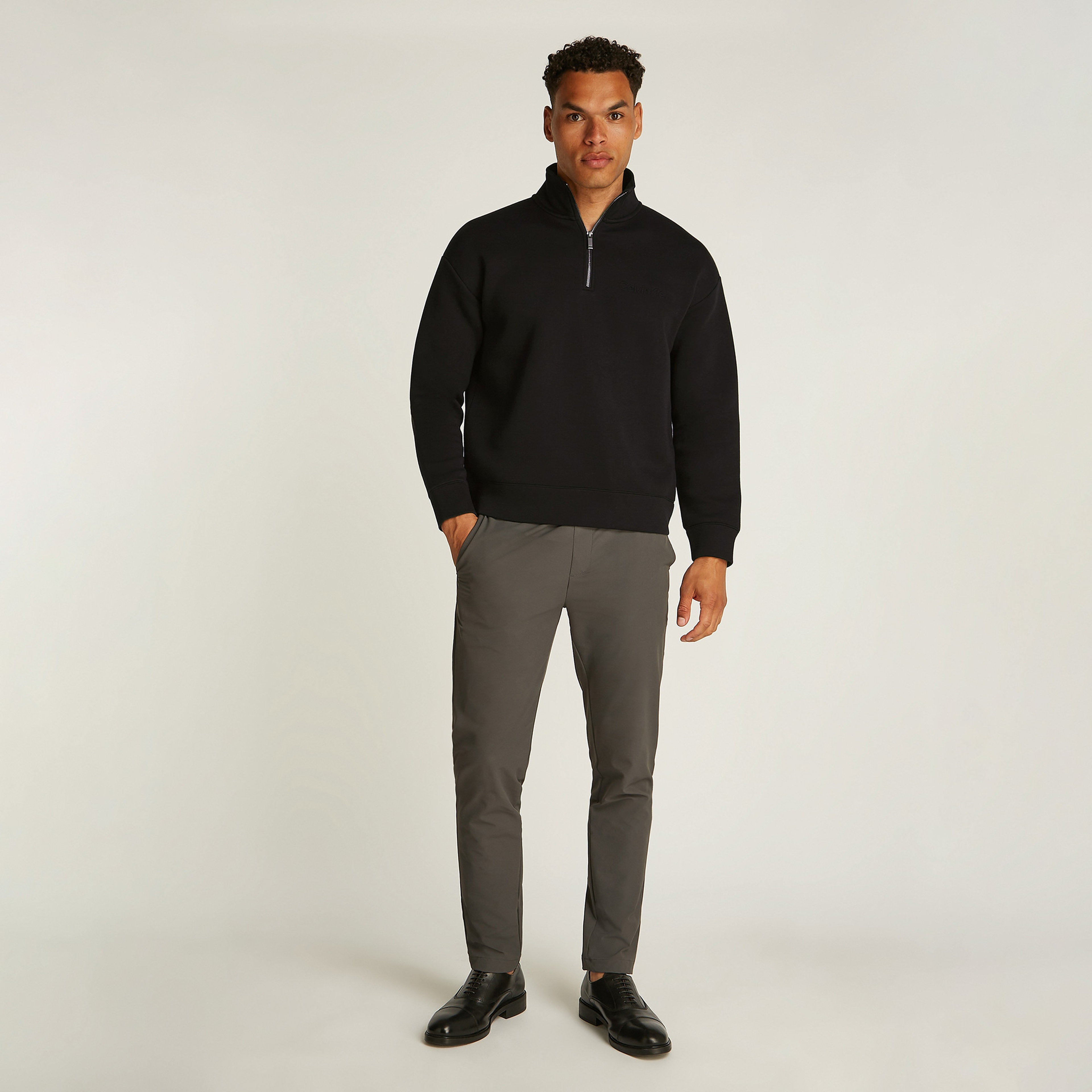 Calvin Klein Spacer Embossed Logo Q-Zip Erkek Siyah