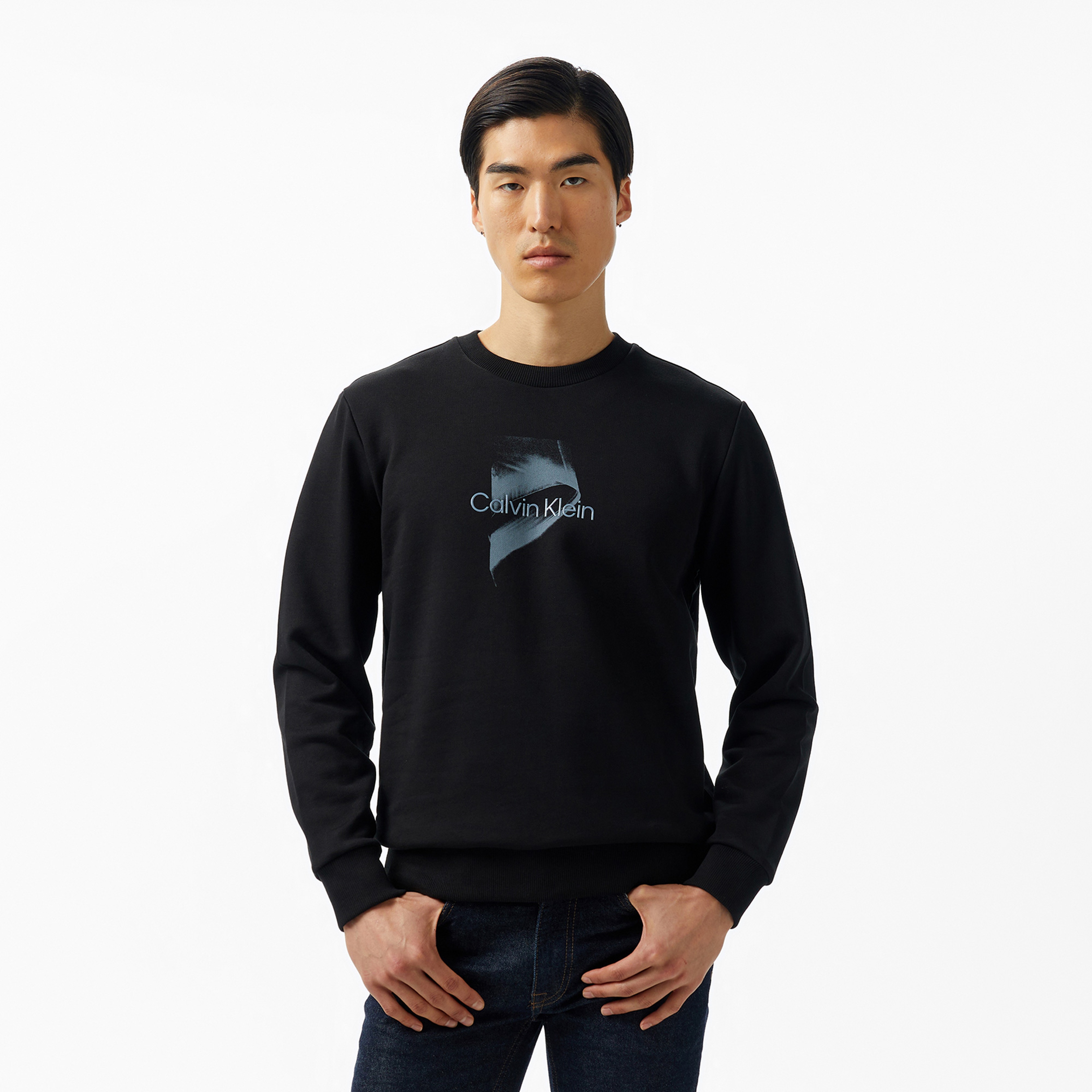 Calvin Klein Raised Logo Erkek Siyah Sweatshirt