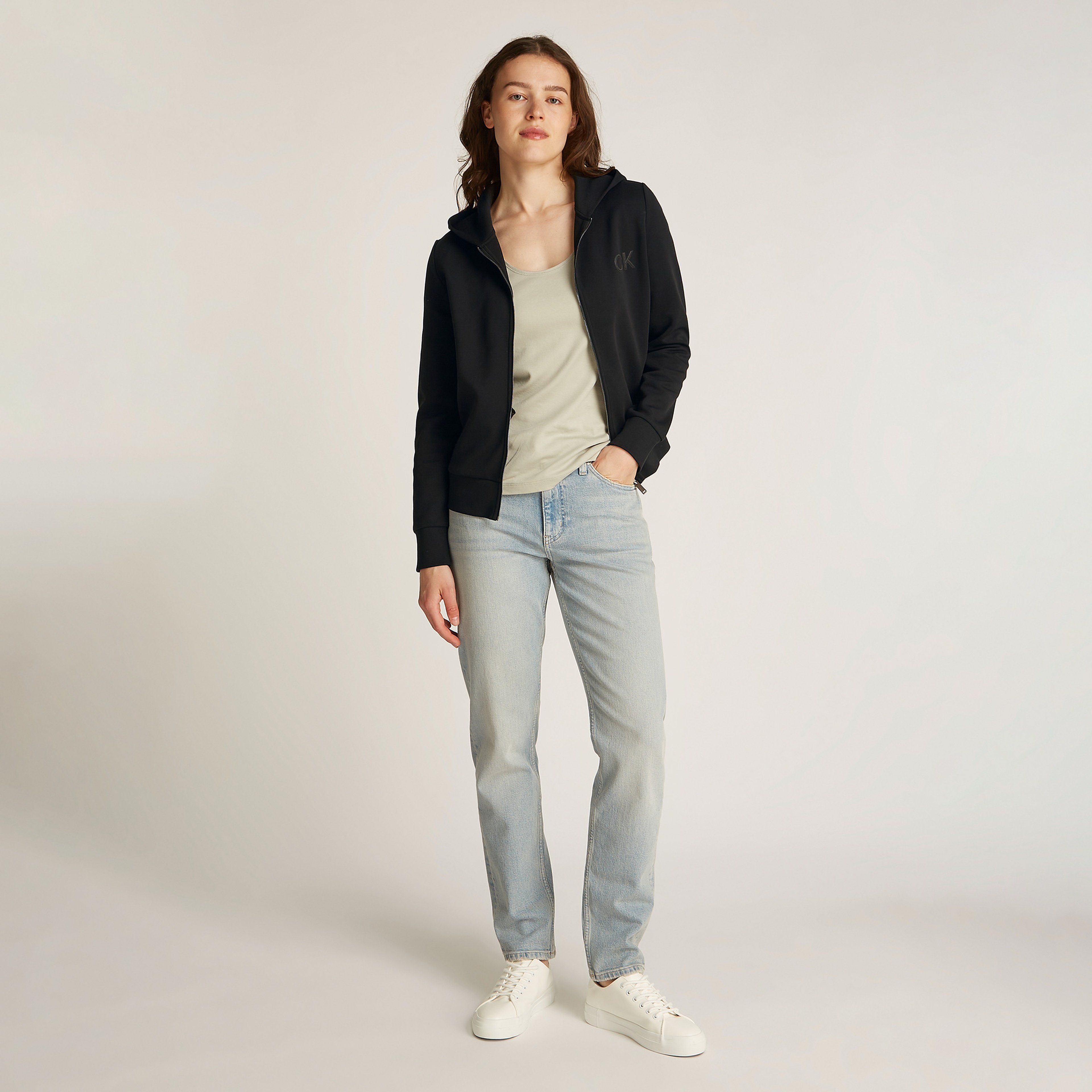 Calvin Klein Satin Regular Zip Kadın Siyah Sweatshirt