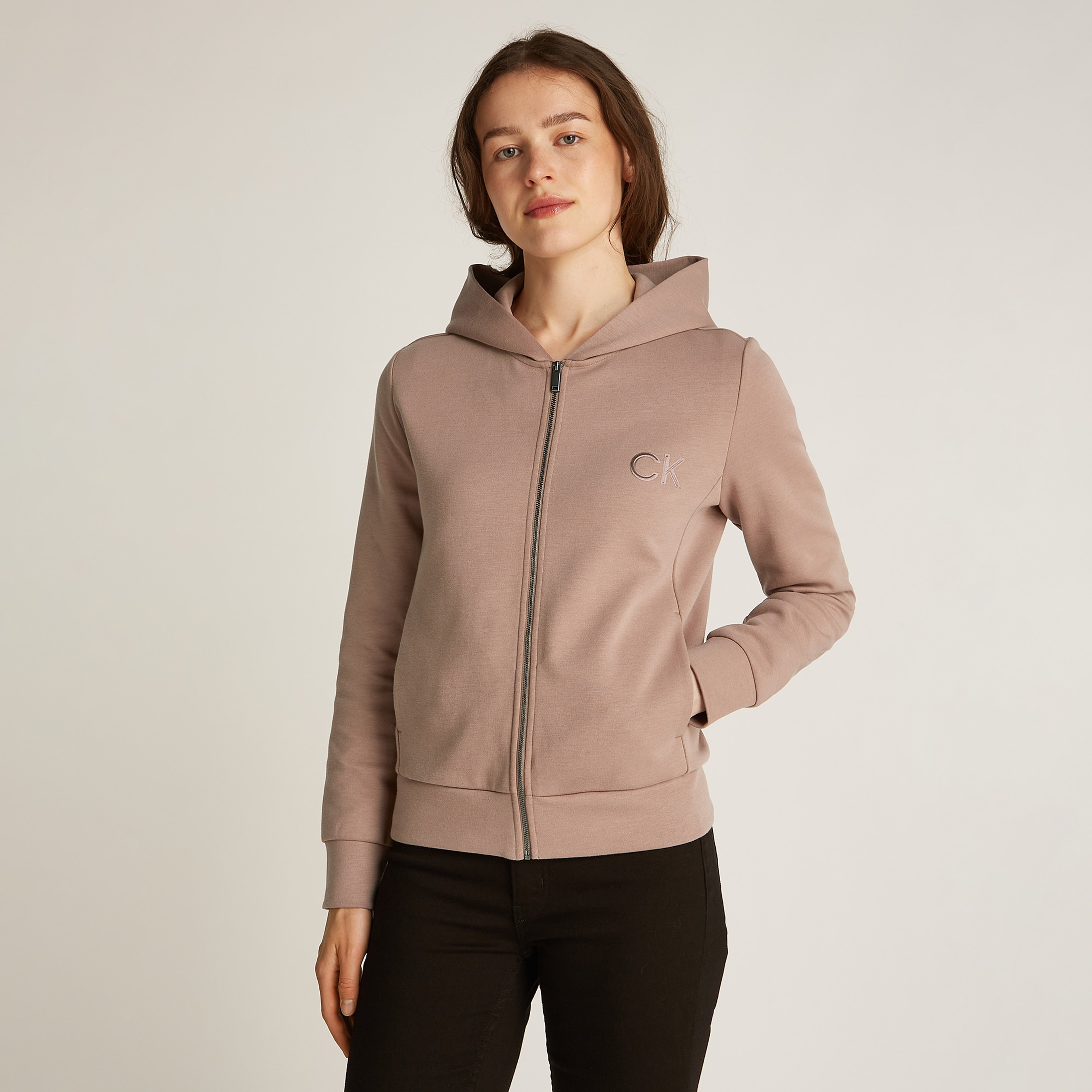 Calvin Klein Satin Regular Zip Kadın Kahverengi Sweatshirt