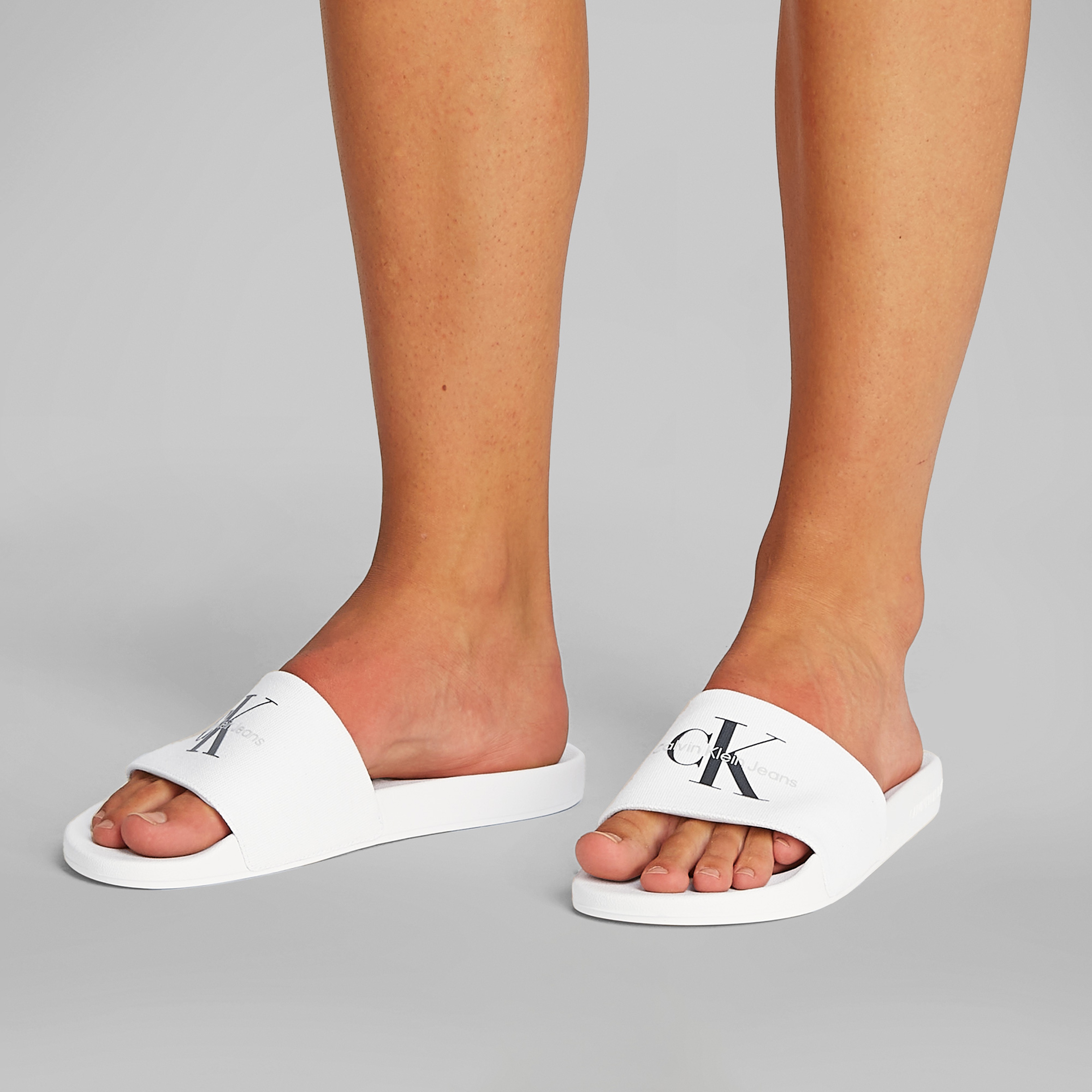 Calvin Klein Slide Monogram Erkek Beyaz Terlik