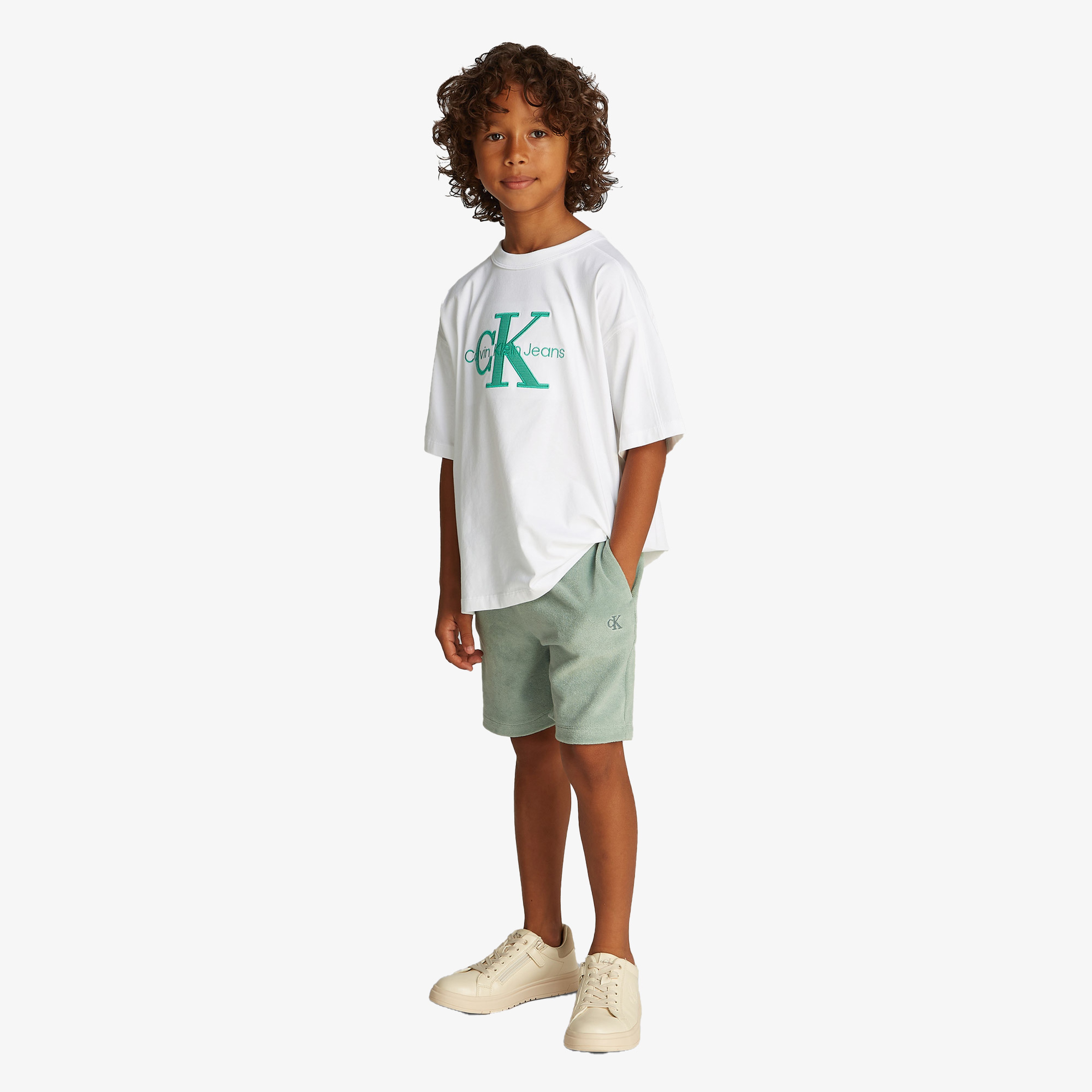 Calvin Klein Ottoman Applique Mono Çocuk Beyaz T-Shirt