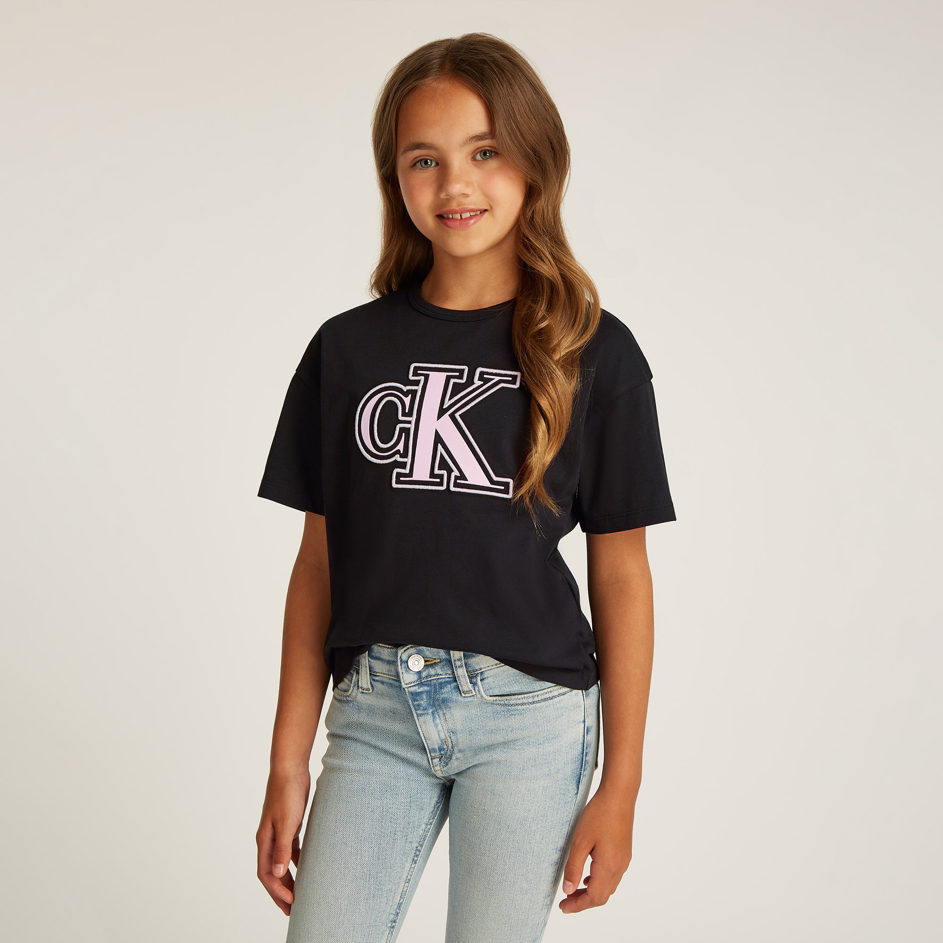 Calvin Klein Monogram Flo Boxy Çocuk Siyah T-Shirt