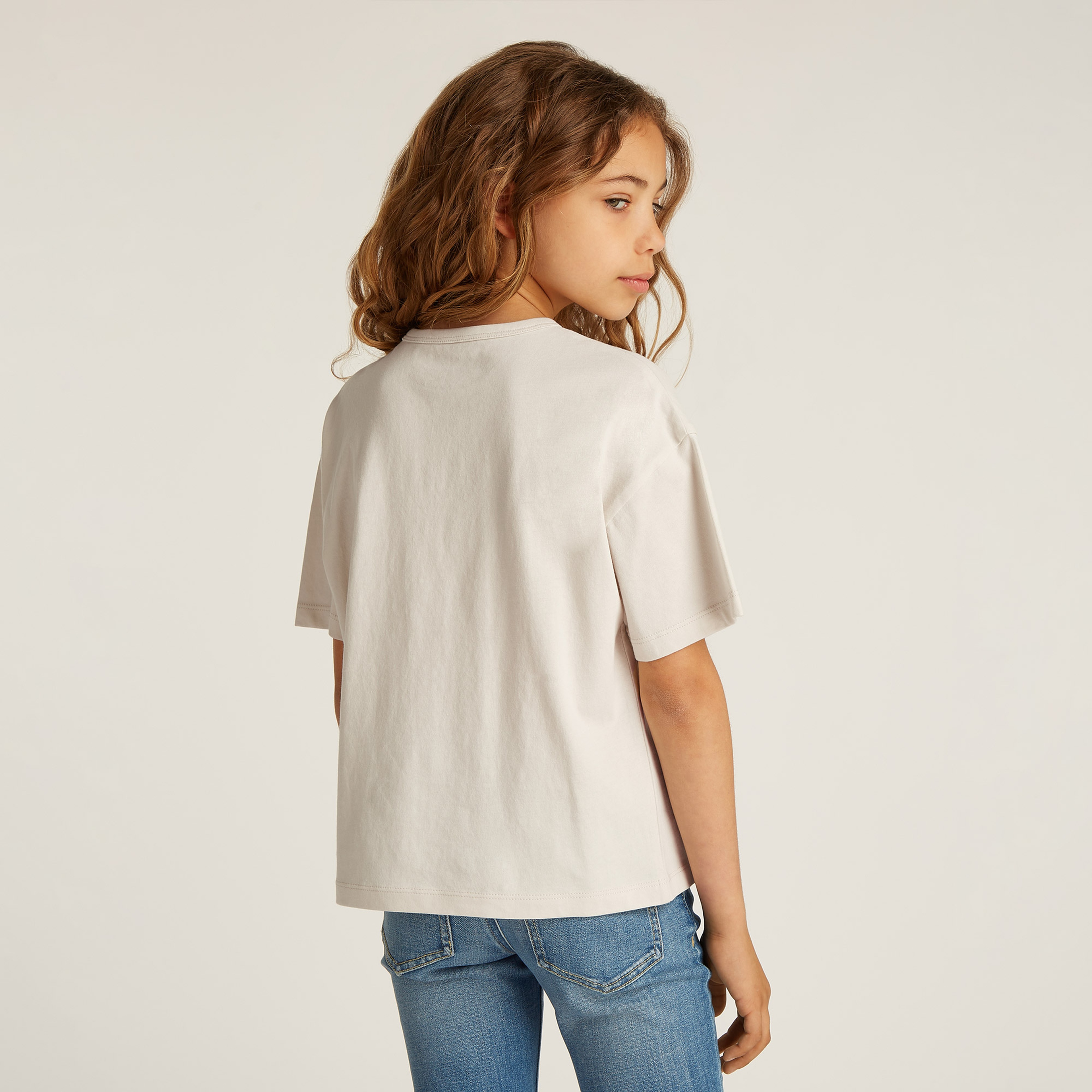 Calvin Klein Monogram Flo Boxy Çocuk Bej T-Shirt