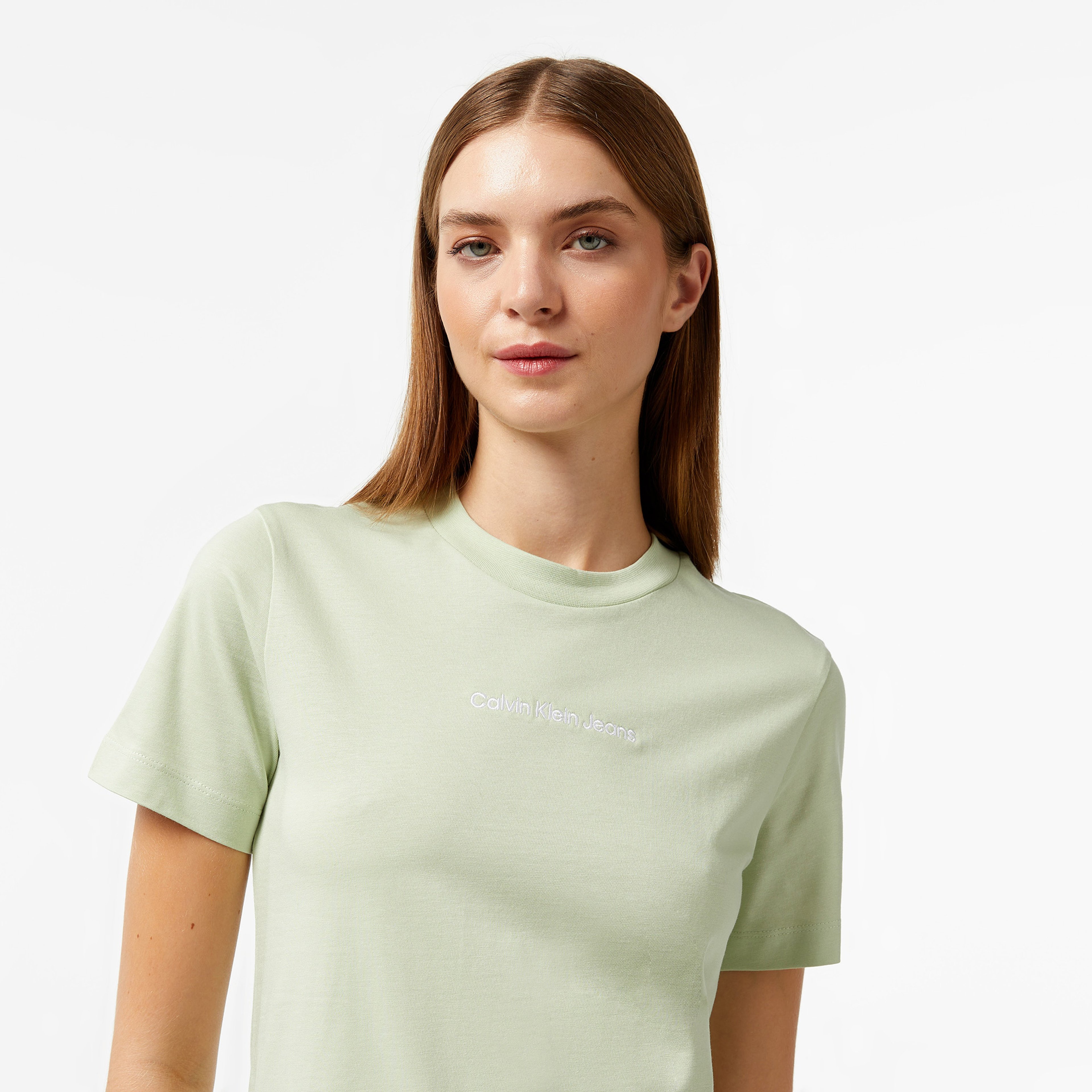 Calvin Klein Jeans institutional Straight Kadın Yeşil T-Shirt