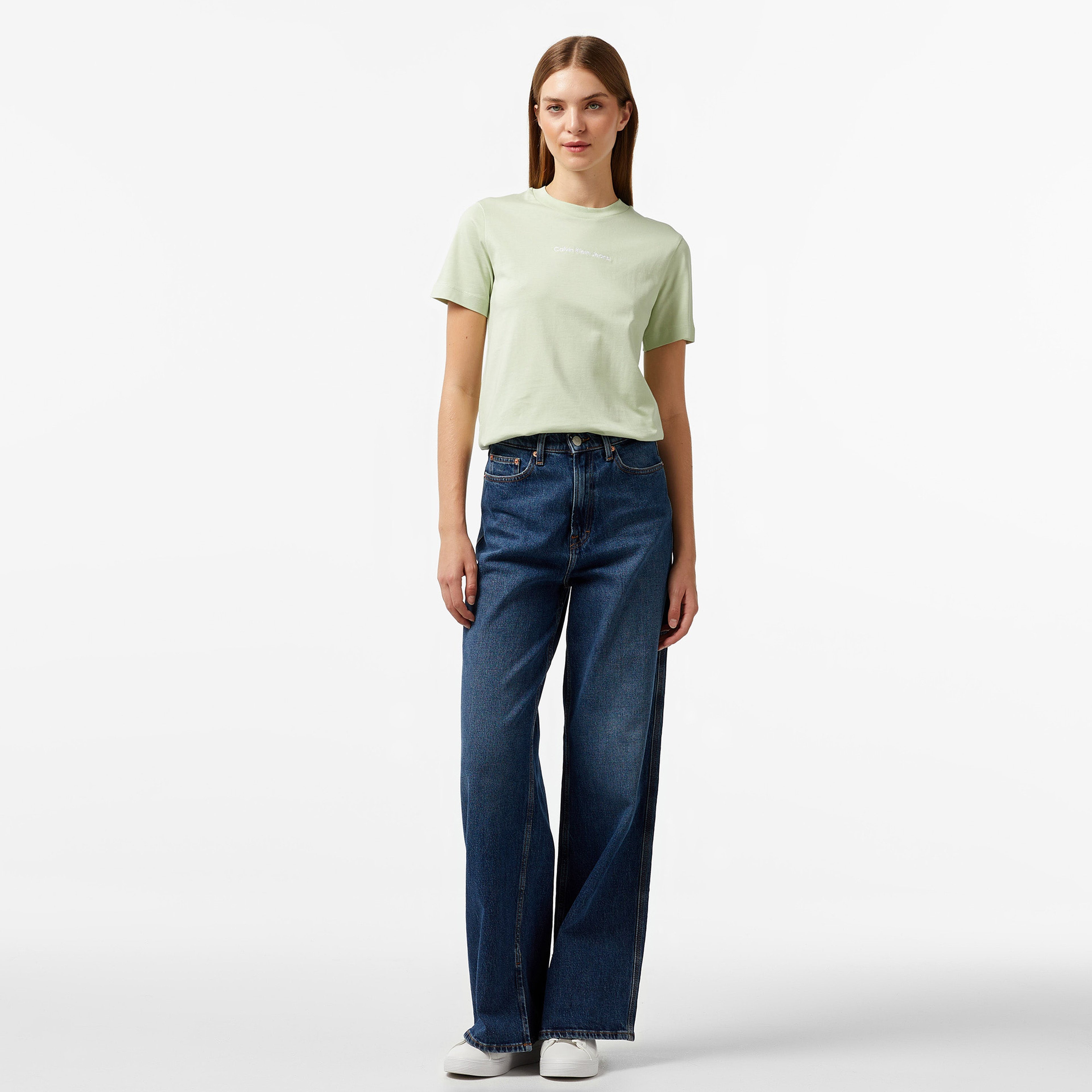 Calvin Klein Jeans institutional Straight Kadın Yeşil T-Shirt
